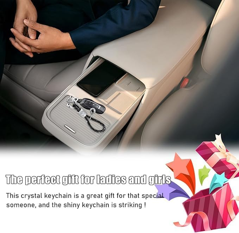 2 PCS Bling Car Keychain, Glitter Key Ring Strap with Heart, Rhinestones Key Chains for Women Girls, Car Accessories image number 4