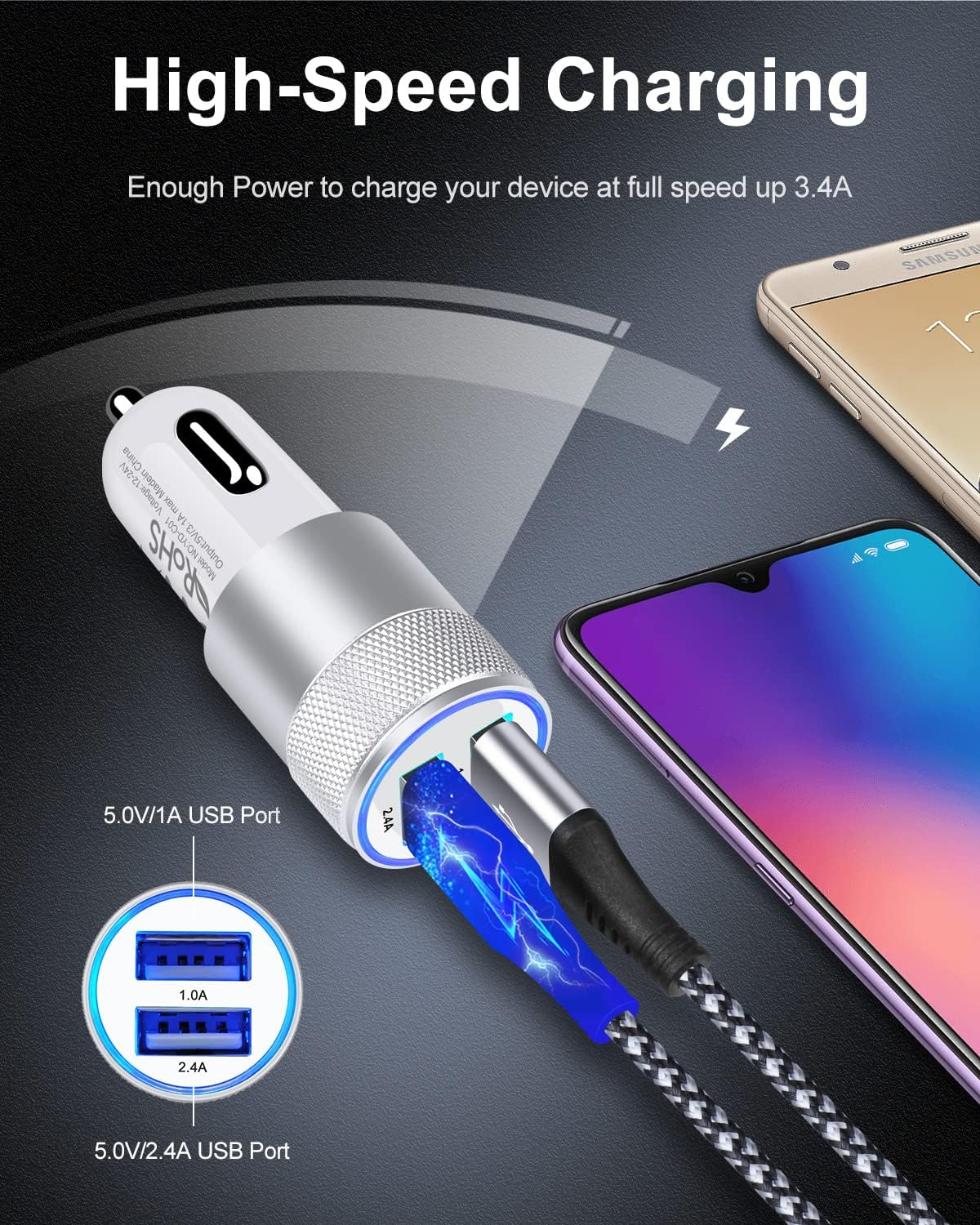 Car Charger, AILKIN 3.4A Portable Dual Port USB Cargador Carro Fit Lighter Spot Socket Adapter for Iphone 16 15 14 13 12 11 Pro Max X XR XS Plus, Ipad, Tablet, Samsung Galaxy S25 S24 S23 S22 Note 20 image number 5