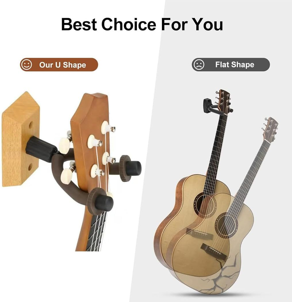 Guitar Wall Mount, 3 Pack Hangers with 10 Picks, Hardwood Holder Adjustable Hook, Electric and Acoustic Wall Mount for Bass, Mandolin image number 5