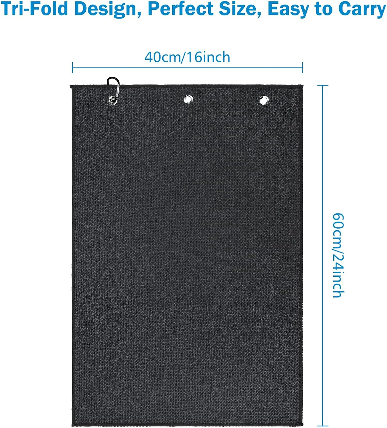 [3 Pack]Microfiber Golf Towels (40X40Cm) with Carabiner Clip & Hook, Convenient Golf Cleaning Towel, Waffle Pattern Tri-Fold Handy Picks Towel (Black+Blue+Gray) - Blue+Blue+Blue image number 2