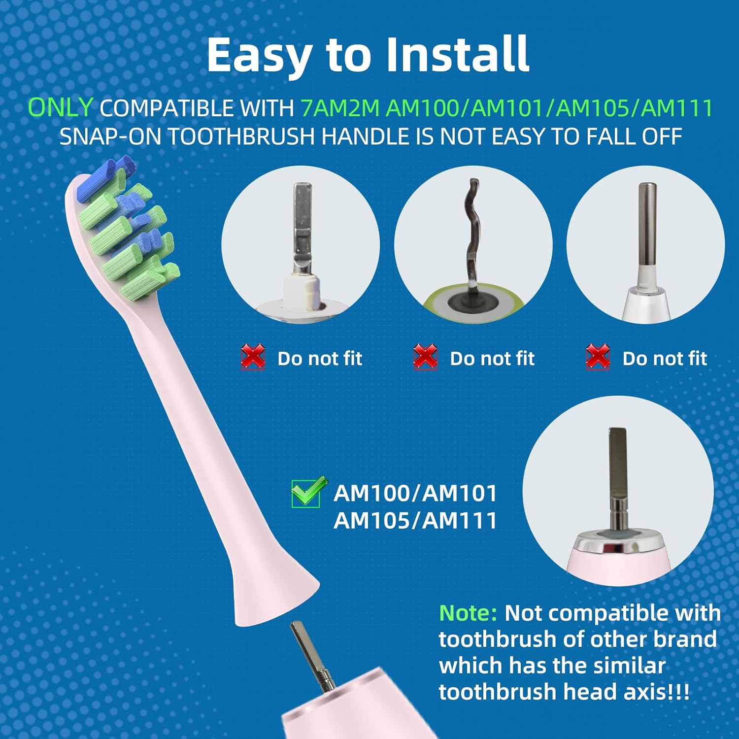 Toolsy 10PCS Replacement Heads Compatible with 7Am2M AM100/AM101/AM105/AM111 Electric Toothbrush- Click Toothbrush Refills Compatible with 7Am 2M, 10 Count (Pink) - Pink image number 5