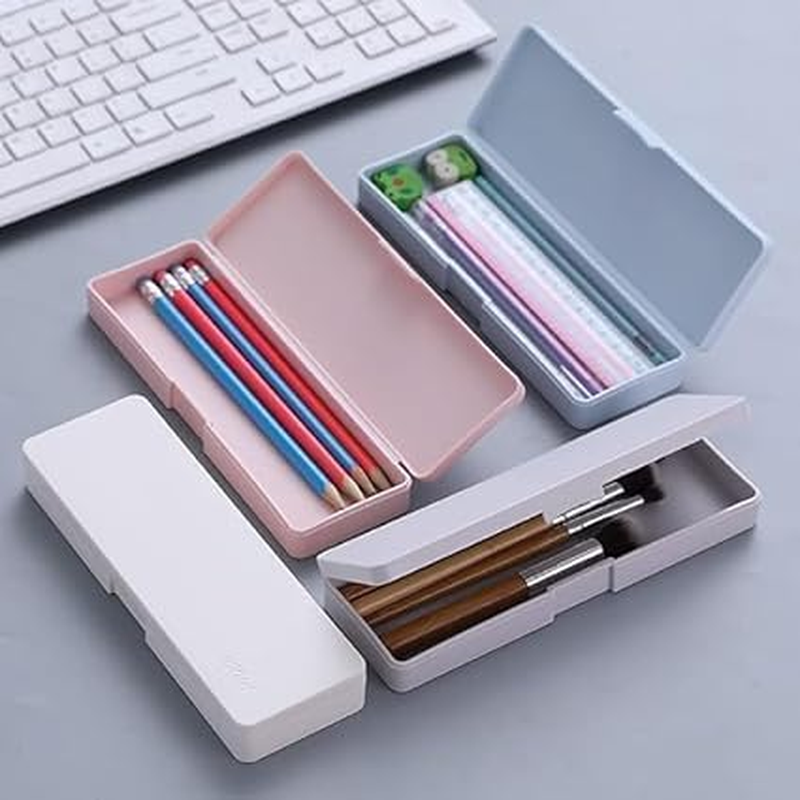 Pencil Box - 4 Pack Plastic Pencil Boxes with Snap Tight Lid, Stackable Design, Office Supplies Organizer image number 5