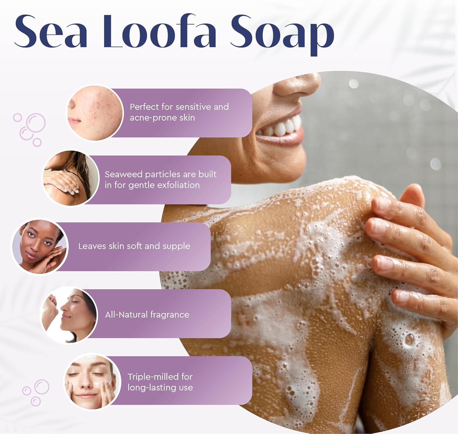 Baudelaire Exfoliating Sea Loofah Bar Soap - Triple Milled with 100% Natural Fragrance, 2% Seaweed and Sustainable Palm Oil (6 Individually Wrapped Bars) image number 3