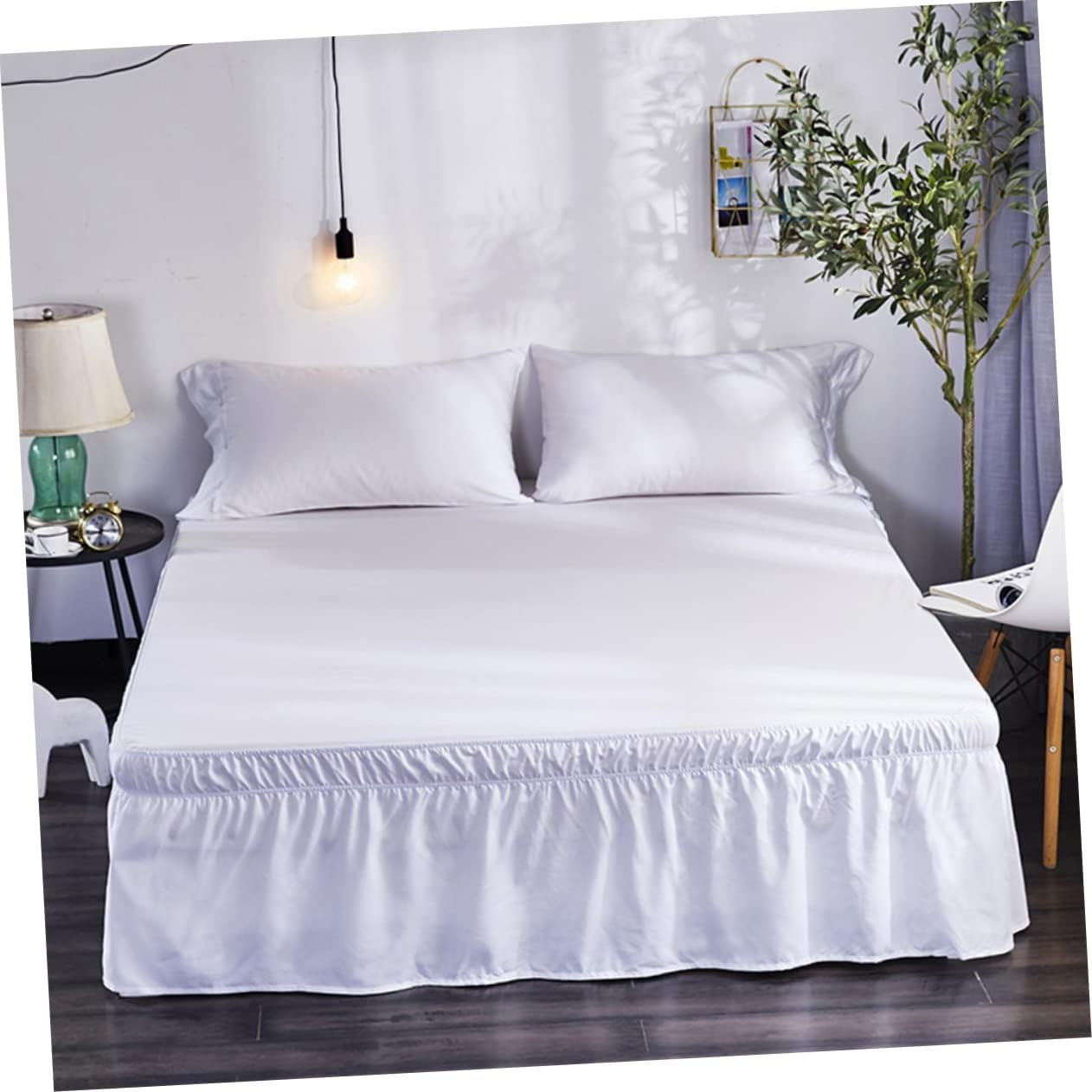 Elegant Ruffled Bed Shirt Dust Ruffle Bedding Pleated Skirt for Home Hotel White Polyester Full Bed Coverage Easy Elastic Design Decorative Bed Accessories image number 3