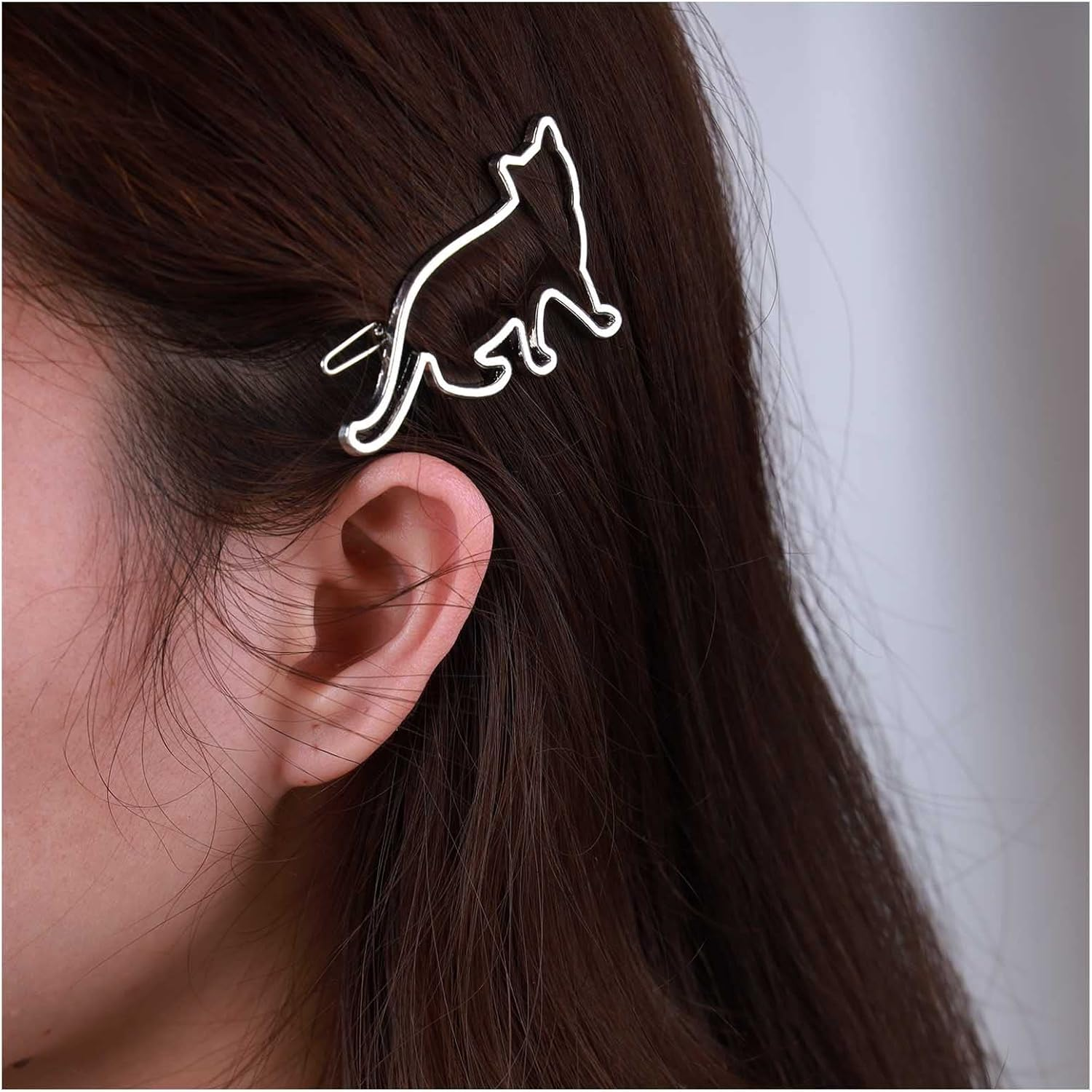 Iaceble Cat Hairclip Barrette Silver Animal Hairpins Clip Hollow Cat Side Clip Hairpin Minimalist Metal Hair Clips Decorative Hair Accessories for Women and Girls Headdress image number 2