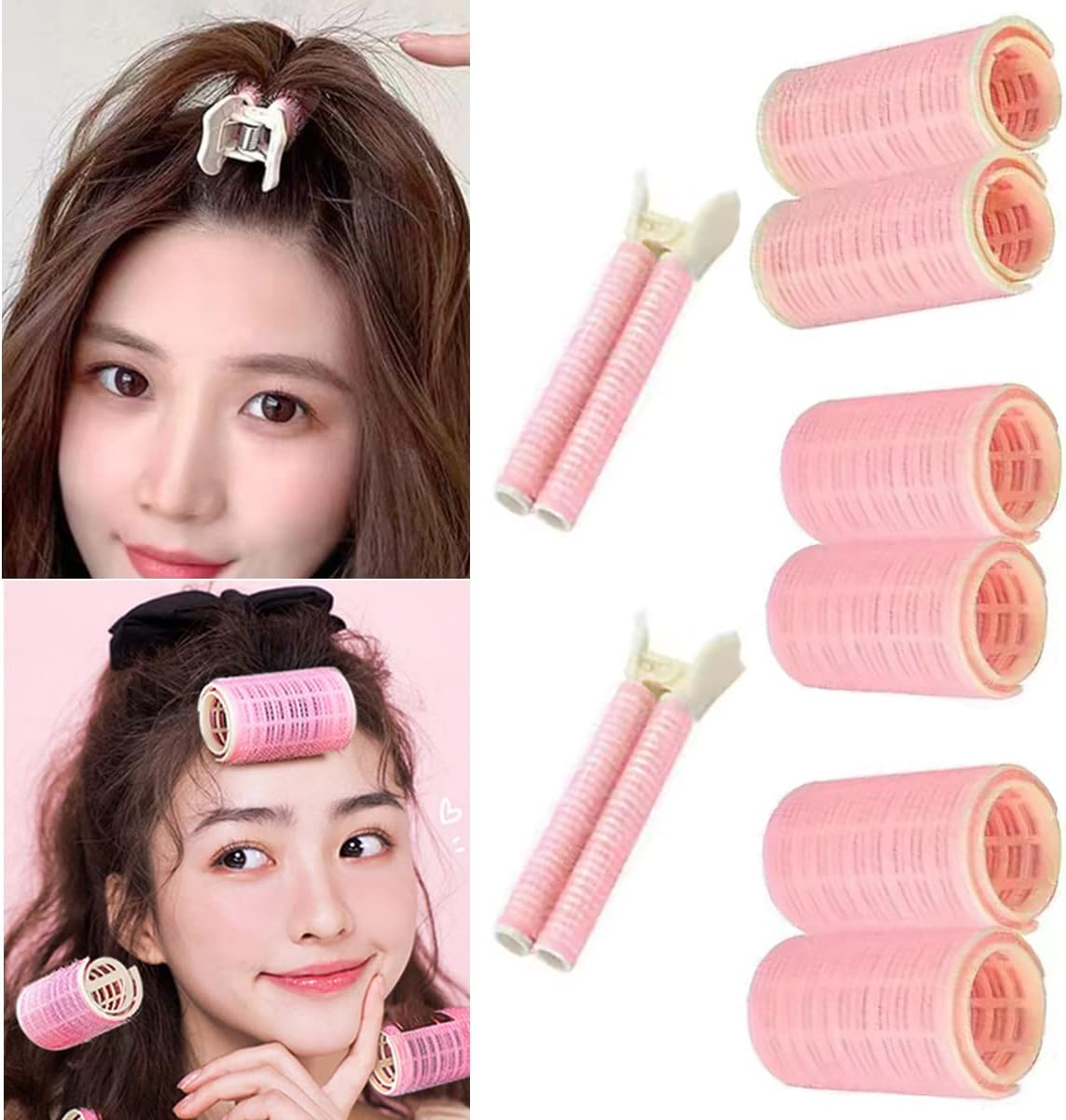 Volumizing Hair Curlers, Rollers and Clips - 8PCS with Self-Grip for Long, Medium, Short, Thick or Thin Hair (3 Sizes, Purple)