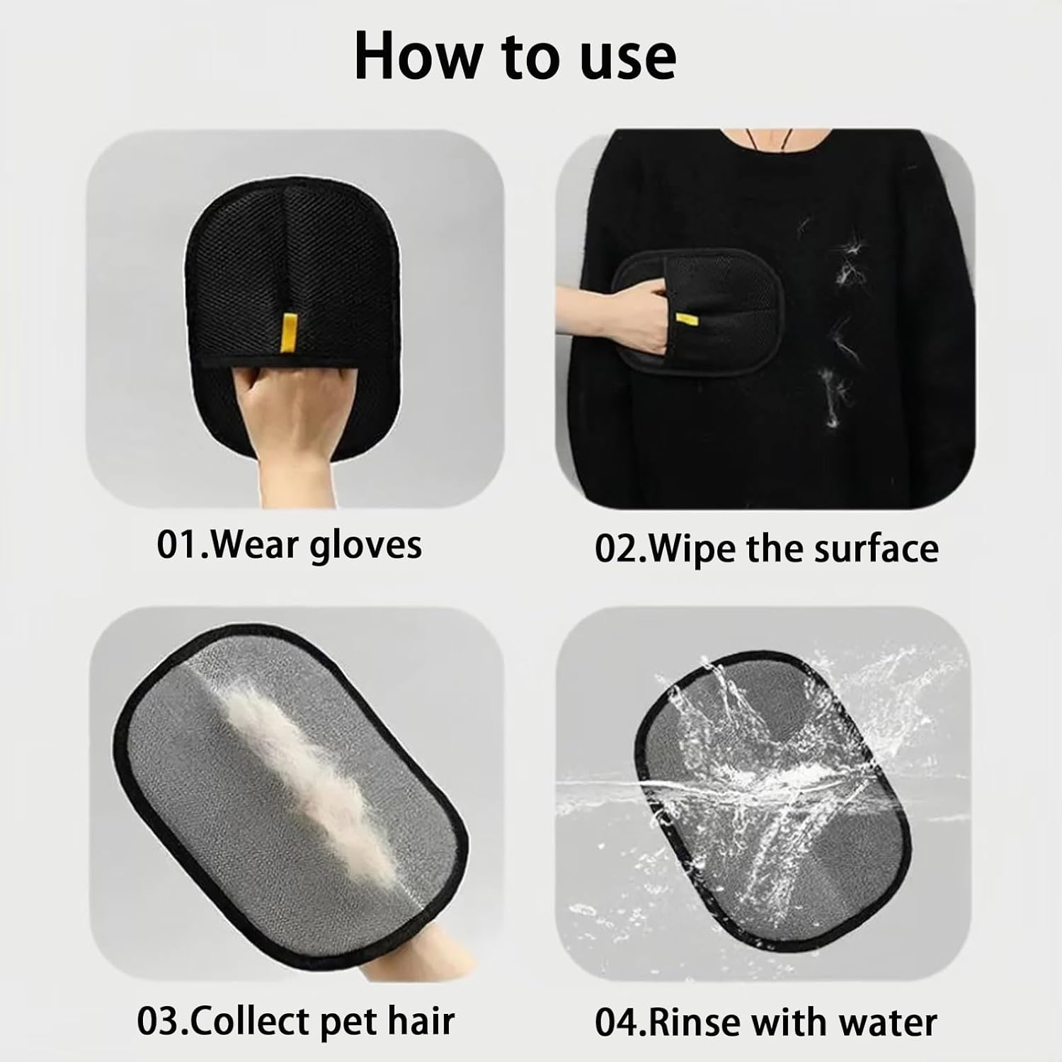 Pack of 2 Fur Magnets, Fur Magnet Gloves, Cat Hair, Pet Gloves, Pet Hair Gloves for Cleaning Clothes and Furniture, for Cats and Dogs