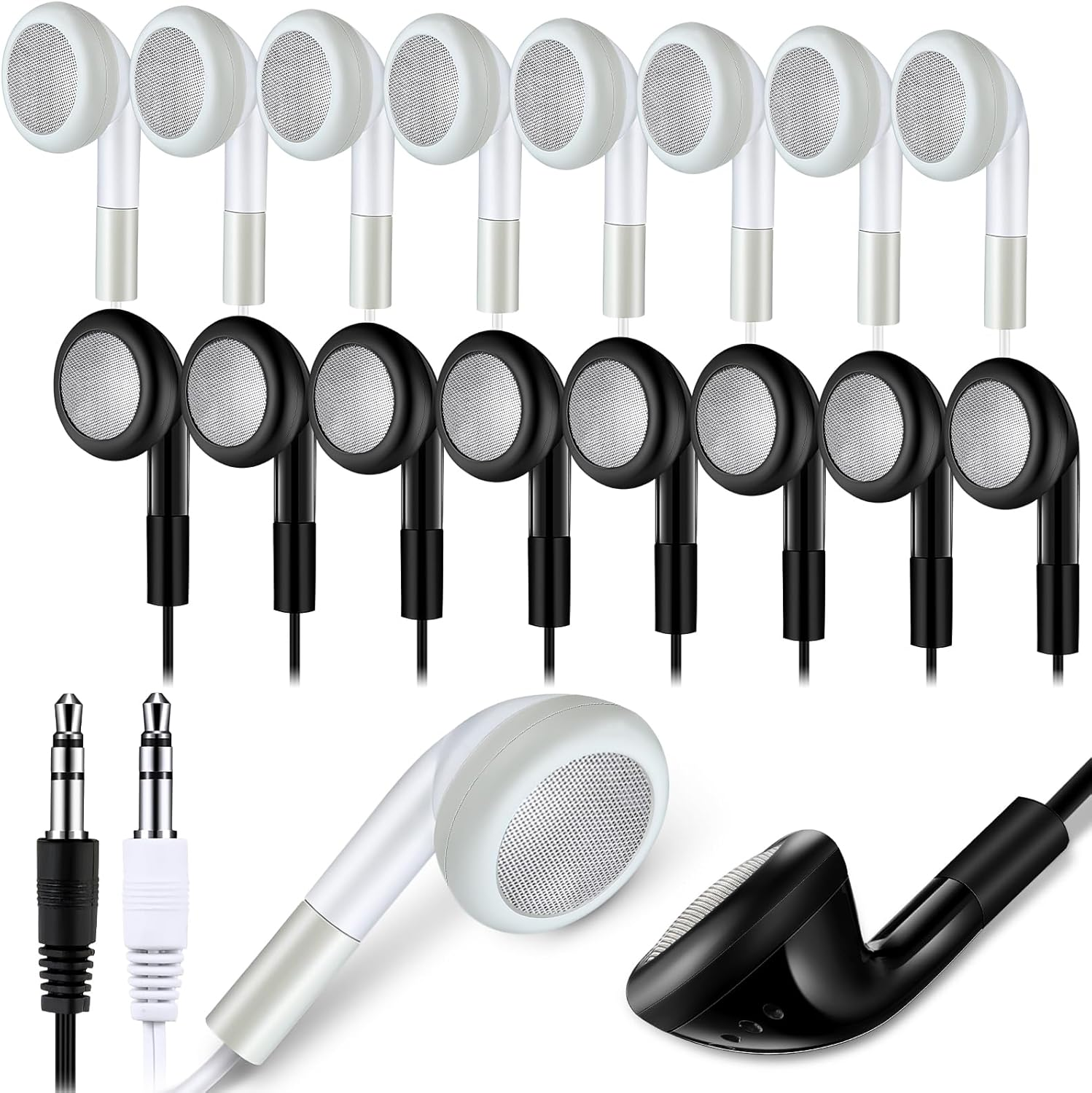 Kanayu 100 Pack Earbuds Bulk Earphones for School Classroom, Student Wired Earbuds Headphones without Mic, Earphones Bulk for Adults School Library Laptop, Individually Bagged(White)