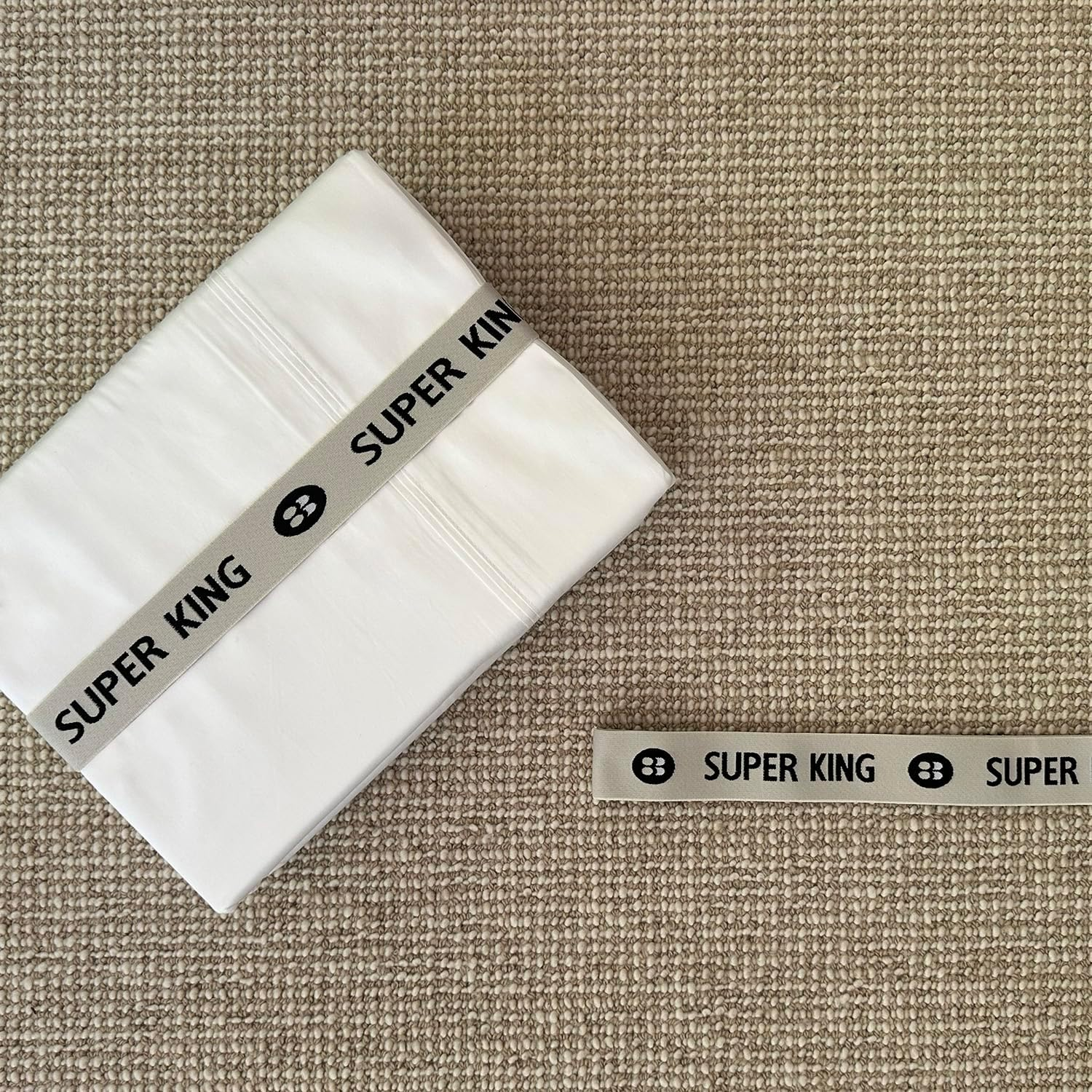 BEDDING BUNDLER Bed Sheet Organiser Bands | 2-Pack Premium Storage Woven Label for Single to Queen Size, King, Super King & Covers | Keep Linen Neat & Organised | Carbon Offset (Natural, Super King) image number 5