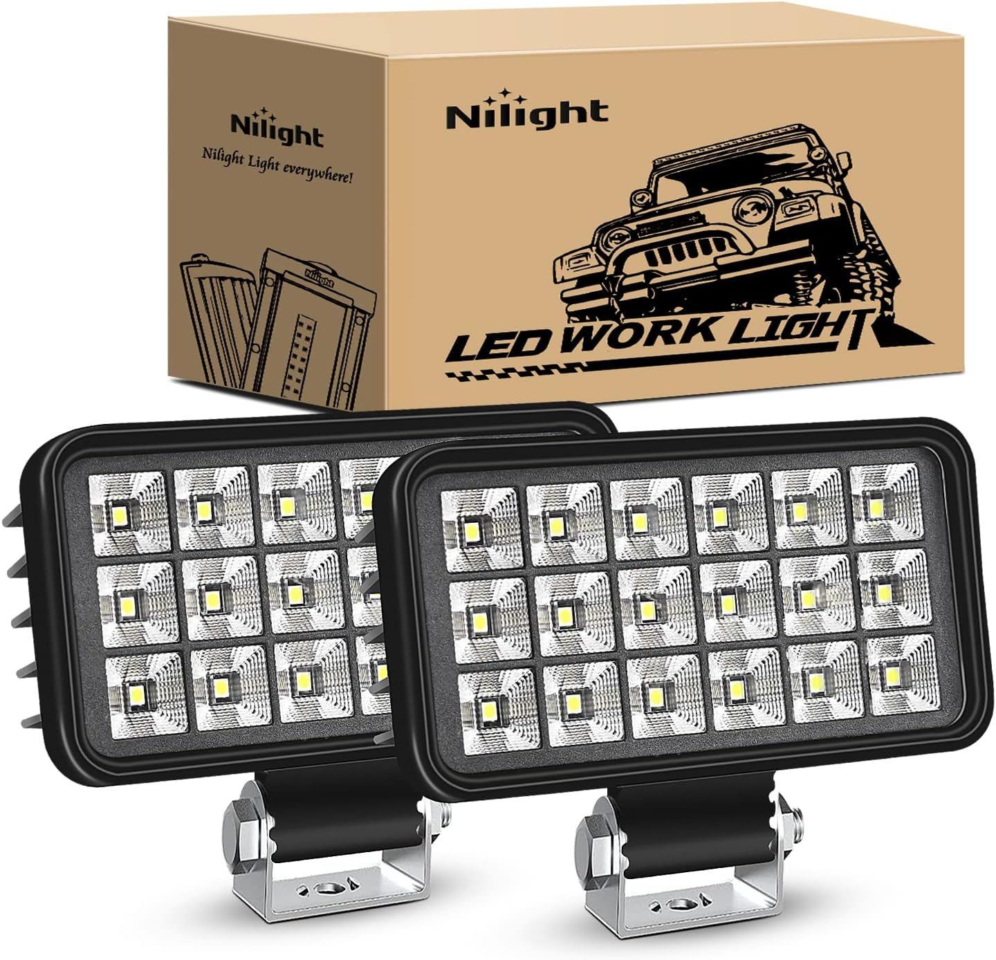Nilight 4.4Inch Square Utility LED Work Light W/Integrated Toggle Switch, 2PCS 36W 150&deg; Flood Lamp for Offroad Heavy Equipment Vehicles Truck Tractor Golf Cart Boat ATV UTV, 2 Year Warranty image number 1
