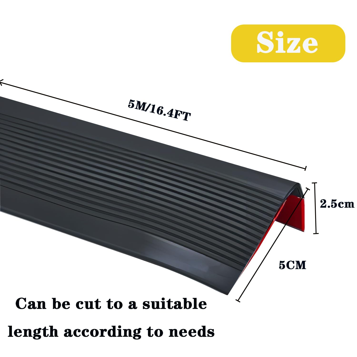 5M/16.4FT Vinyl Stair Nosing, Self Adhesive Stair Edge Protector, Stair Edging, Stair Edge Trim, Non-Slip and Waterproof Outdoor Indoor Staircases,Black image number 3