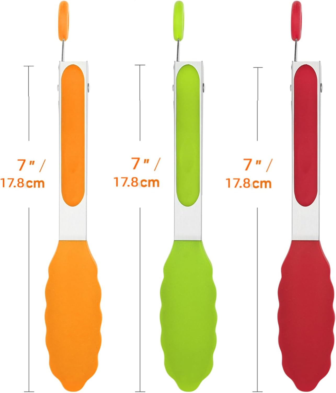 Small Silicone Tongs for Cooking,3 PCS 7-Inch Mini Serving Tongs-600&deg;F Heat Resistant Non Stick Stainless Steel Tongs with Silicone Tips Food Tongs Cooking Tongs for Salad,Barbecue,Buffet Serving image number 2