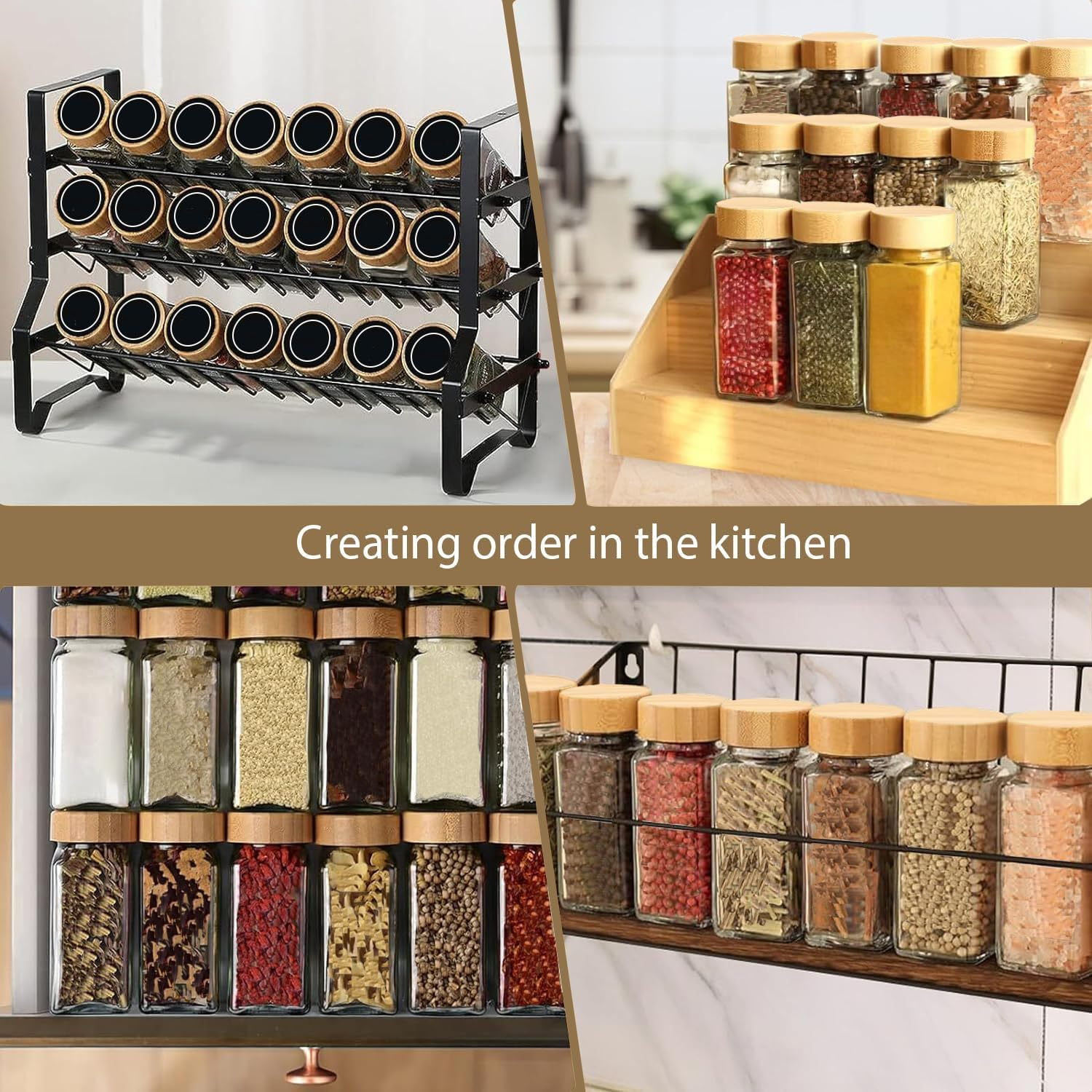 24 Pieces Glass Spice Jars Set with Bamboo Lids, Seasoning Containers for Spice Rack Kitchen Organizers and Storage image number 2