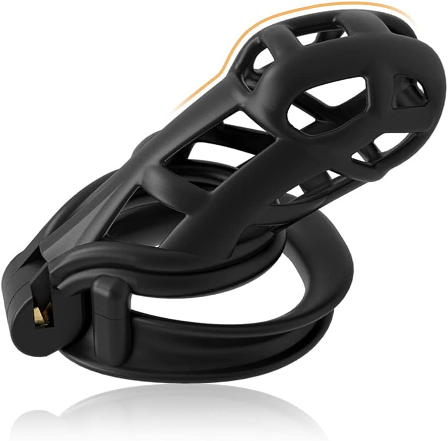 Sex Factory Male Cock Cage Chastity Device Tease Resin Chastity Locked Cage with 4 Different Size Rings for Male Exercise (Black) image number 1