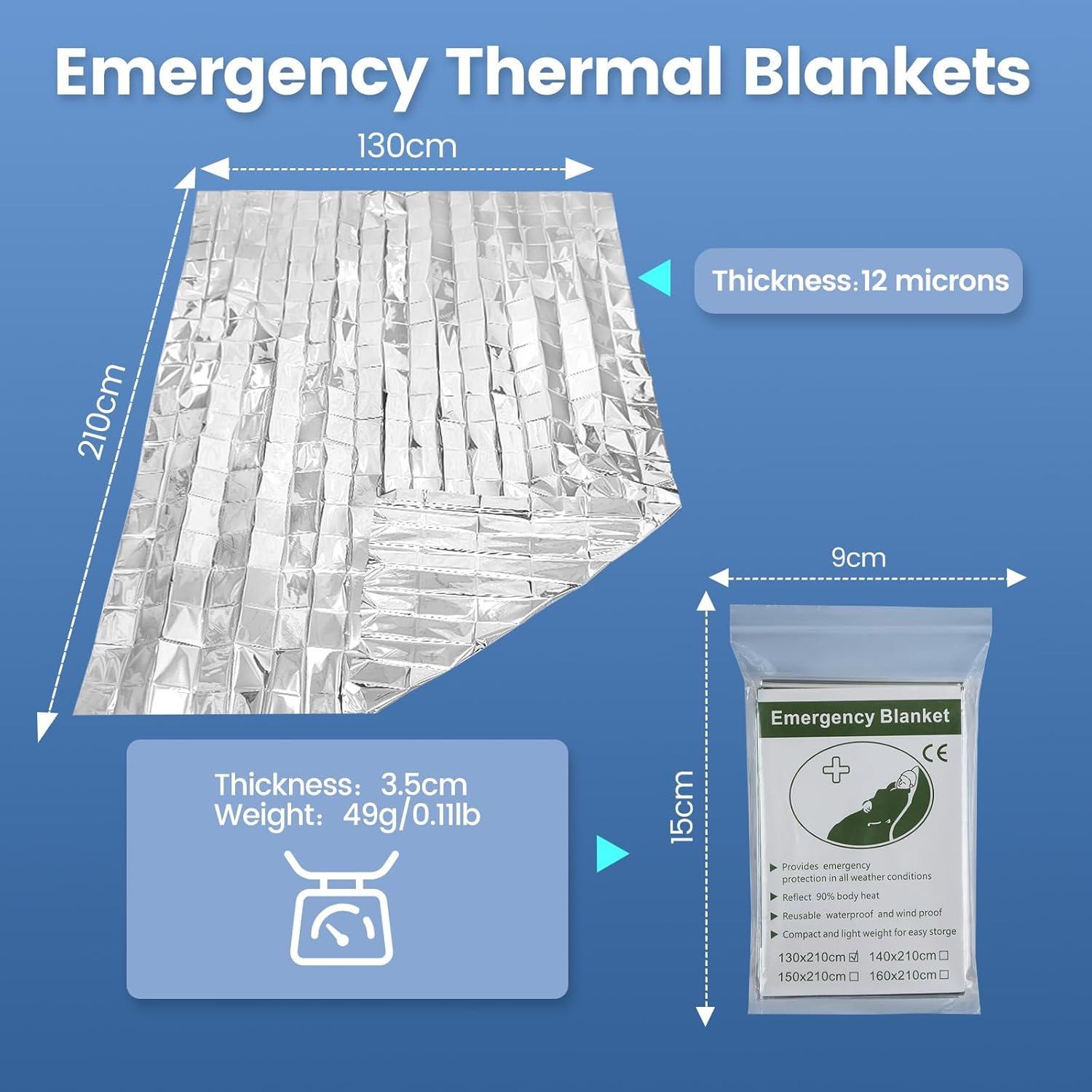 8 Pack Emergency Thermal Blankets, Survival Blankets Reflective First Aid, Blanket for Camping Hiking Outdoor Warm Insulated Heat Insulation and Waterproof - Silver/4Pcs + Golden/4Pcs image number 5
