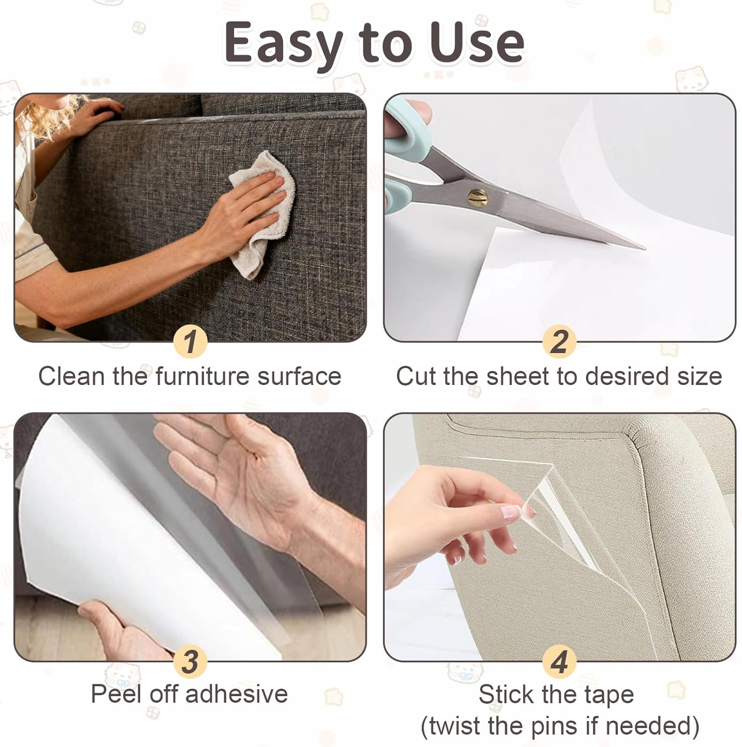 Scratch Protection Sofa Cat Protector, 0.2 X 3M Clear Self-Adhesive Anti-Scratch Tape, Furniture Guard for Couches, Chairs, Armrests, Durable & Invisible Pet Proof, No Pins