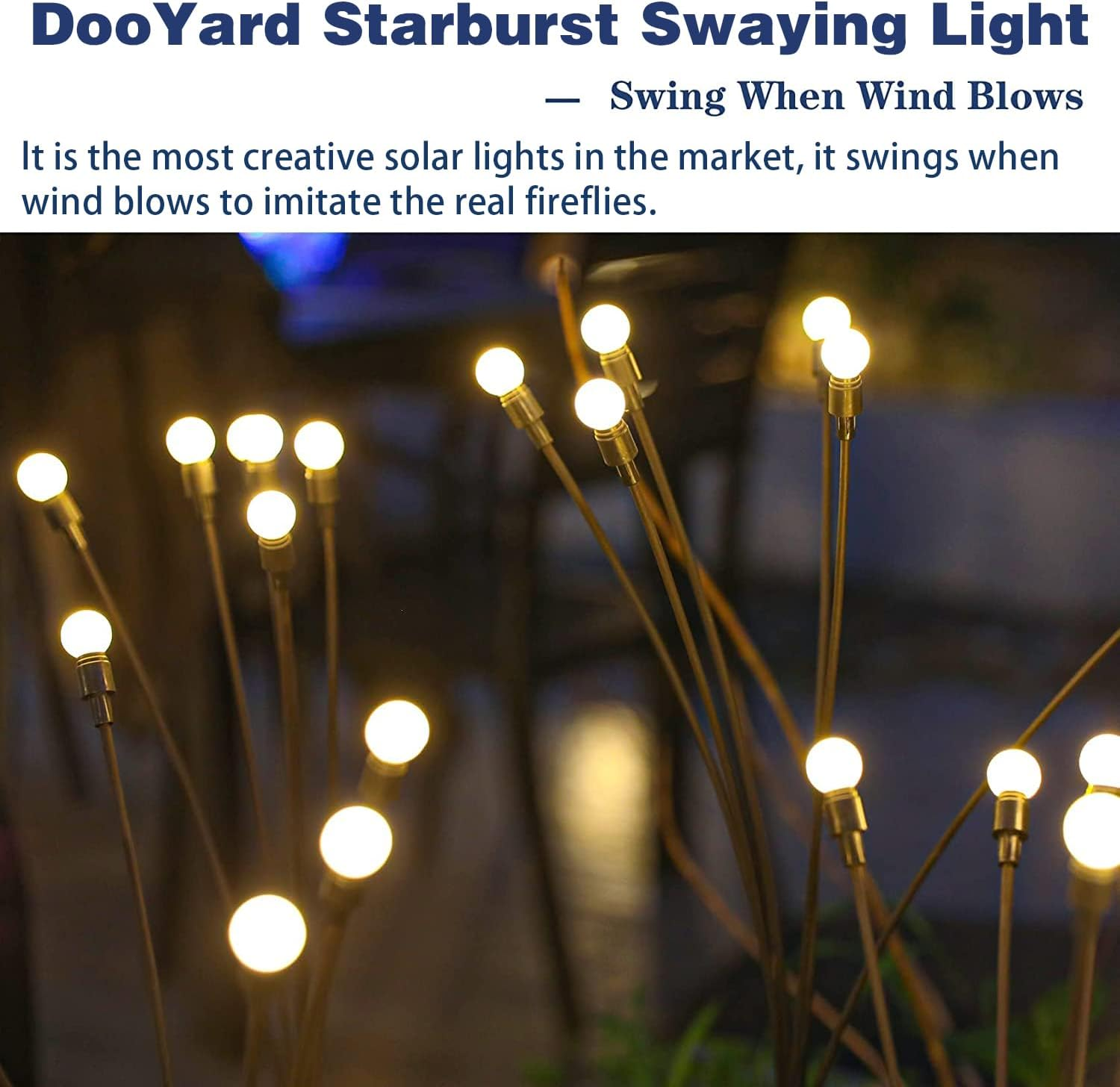 Dooyard Solar Swaying Garden Lights &ndash; Firefly Lights for Yard, Upgraded Outdoor Solar Yard Lights with Flexible Wire & Heavy Bulb Base, Warm White Patio Garden Decor (2Pack) image number 1