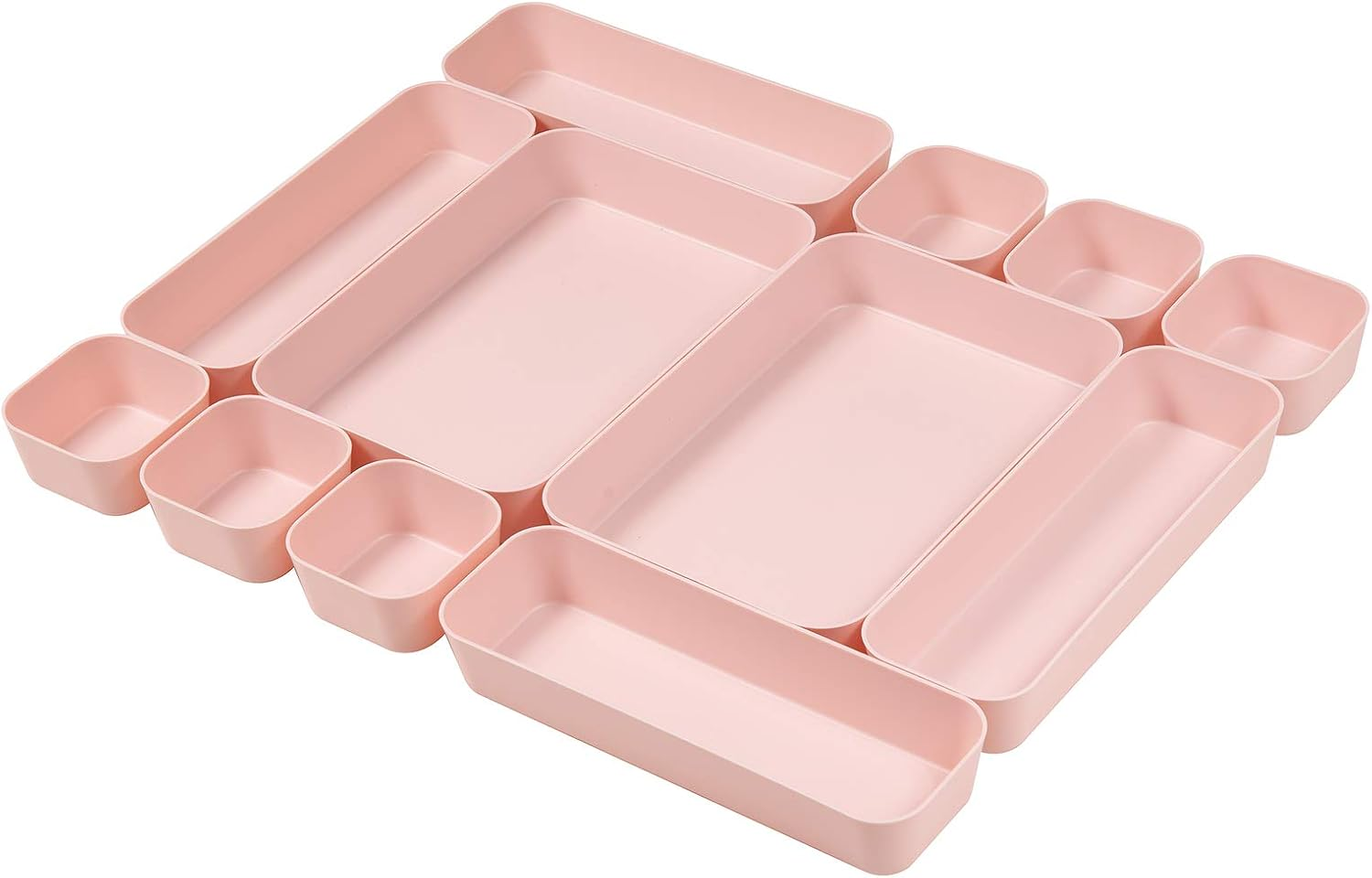 Backerysupply Set of 12 Pink Color Plastic Desk Drawer Organizers for Makeup Bathroom Office Kitchen Vanity Drawer Storage Box Container image number 3