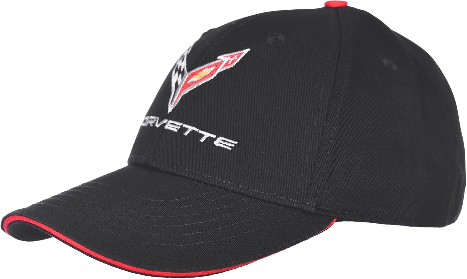 JH DESIGN GROUP Men'S Chevy Corvette C8 Logo Cap Adjustable Black Hat, Black, One Size image number 3