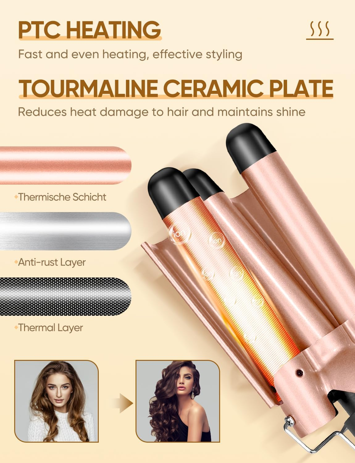 OBVHNUA 5 in 1 Hair Curler Set Hair Curling Wand 9-32Mm Ceramic Curling Iron with PTC Fast Heating 2 Adjustable Temperature Professional Hair Waver with 2M 360&deg; Rotatable Cable and Anti-Scald Glove image number 1