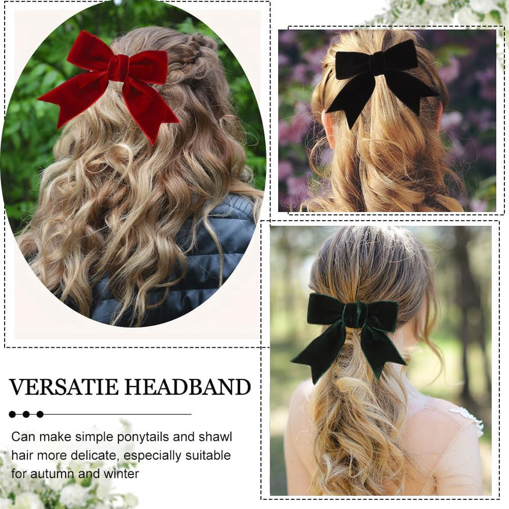 Bowknot Hair Clips - Black/Red/Green - Pack of 6 image number 3