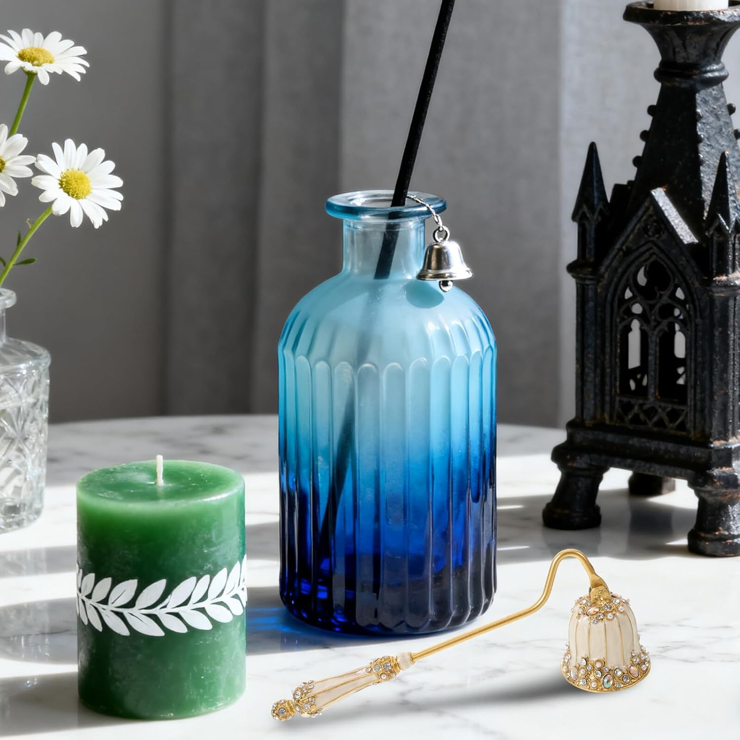 STOBAZA Vintage Candle Snuffer with Pearl Enamel, Handheld Wick Extinguisher for Safe Flame Extinguishing, Decorative Rustic Fire Snuffer Accessory for Home and Holiday Use