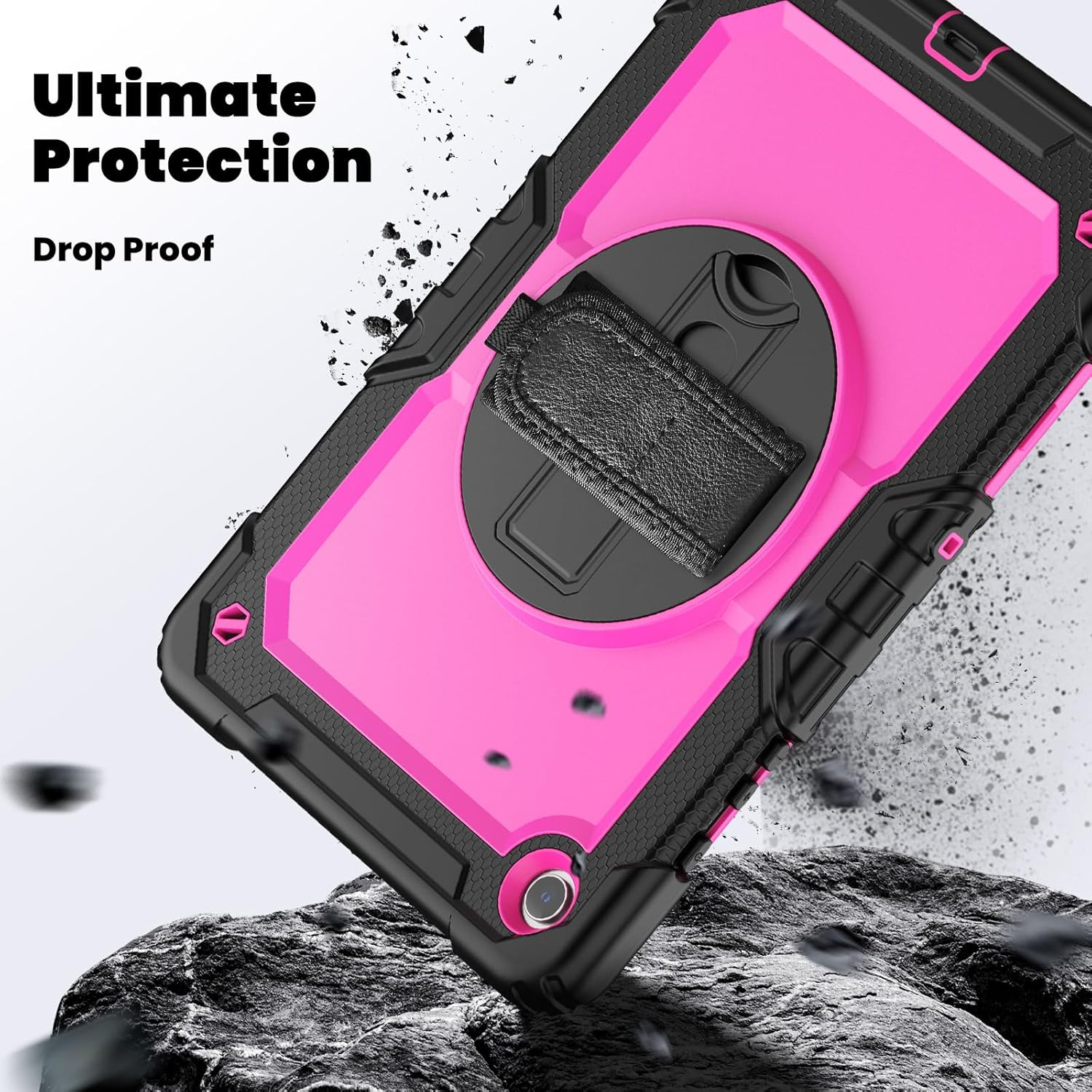 Herize Case for Samsung Galaxy Tab A9+ 11 Inch with Screen Protector | Tab A9 plus SM-X210/X215/X216 Cover for Kids | Shockproof Rugged Protective Case W/Stand Hand Strap Shoulder Strap Rosered