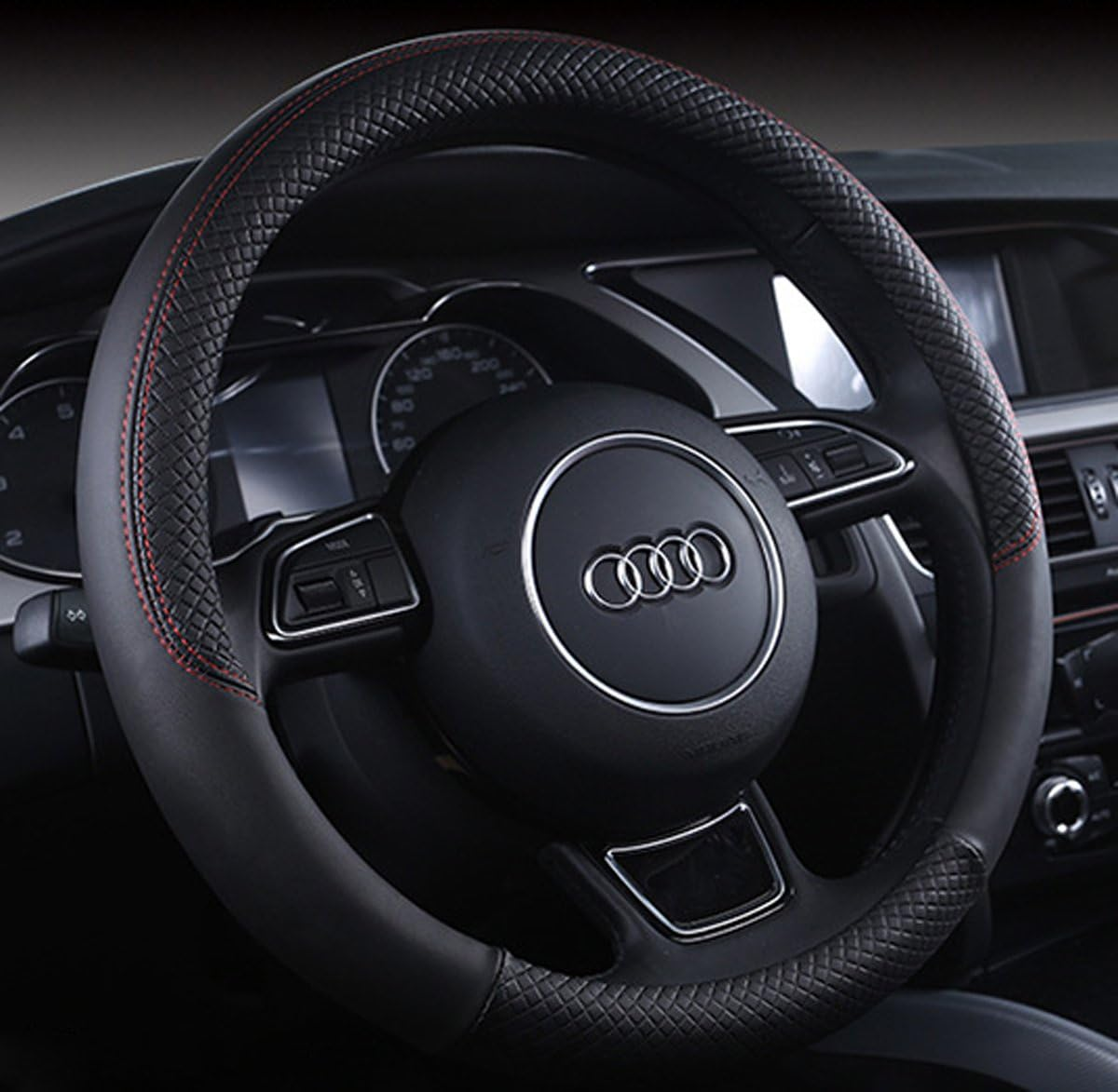 Auto Car Genuine Leather Steering Wheel Cover anti Slip Wrap 15" (Yellow)