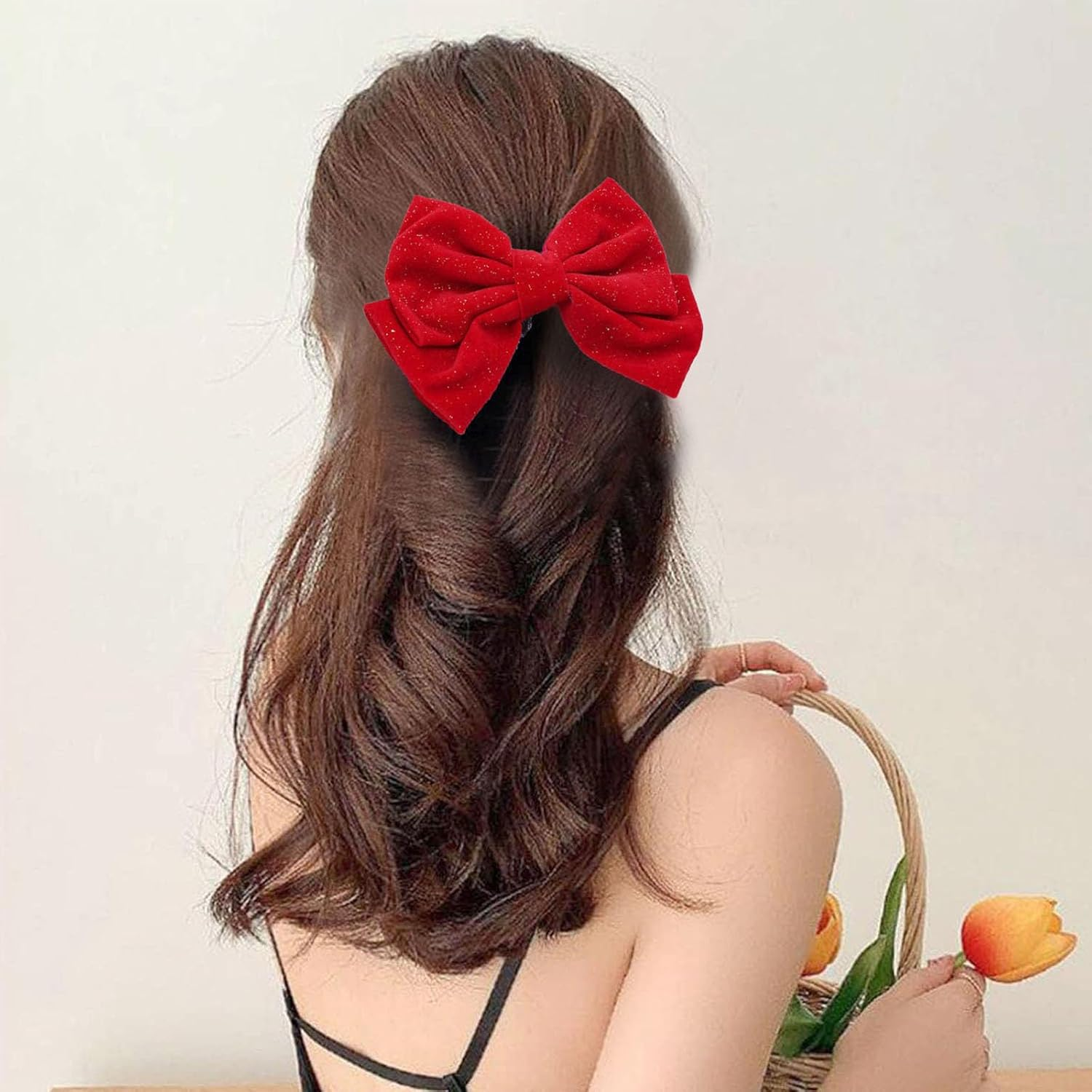 Red Hair Bows for Women Glitter Bow Hair Clips Velvet Bow Clips Cute Hair Bow Clips French Hair Band Prom Bows Party Wedding Barrette Bowknot Black