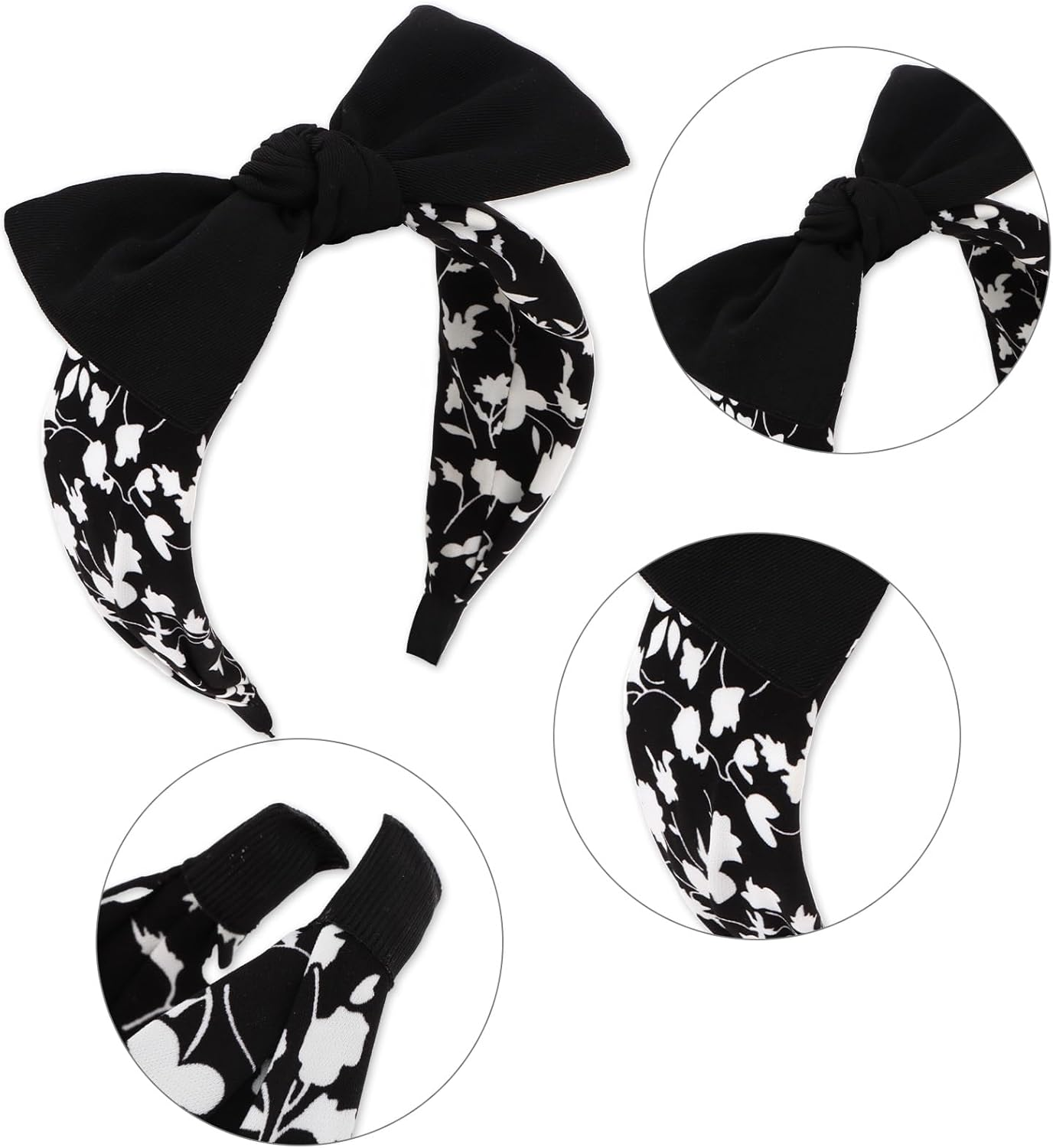 EXIPSAT 2 X Women'S Hair Band with Floral Pattern, Great Bow Knot Design, Wide and Comfortable, Perfect Hair Accessory image number 3