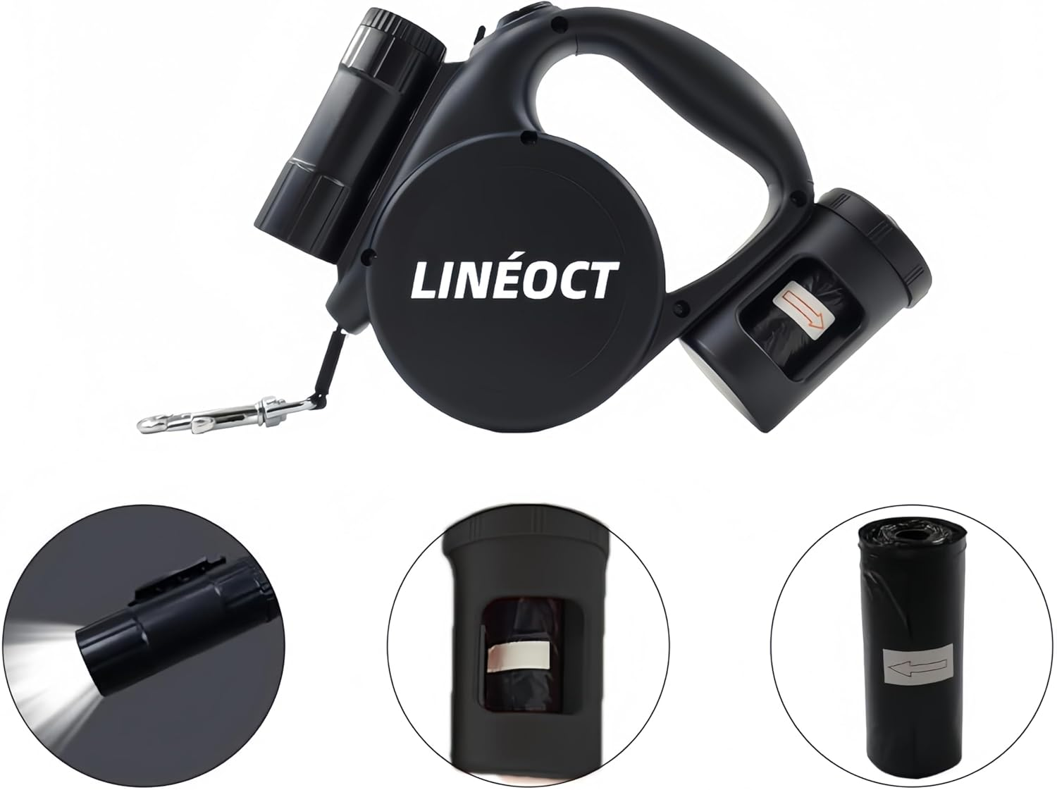 LIN&Eacute;OCT Retractable Dog Leash for Night Walking, with LED Light & Custom Drawing Area, 5M Lead for Small Medium Dogs (Black) image number 2