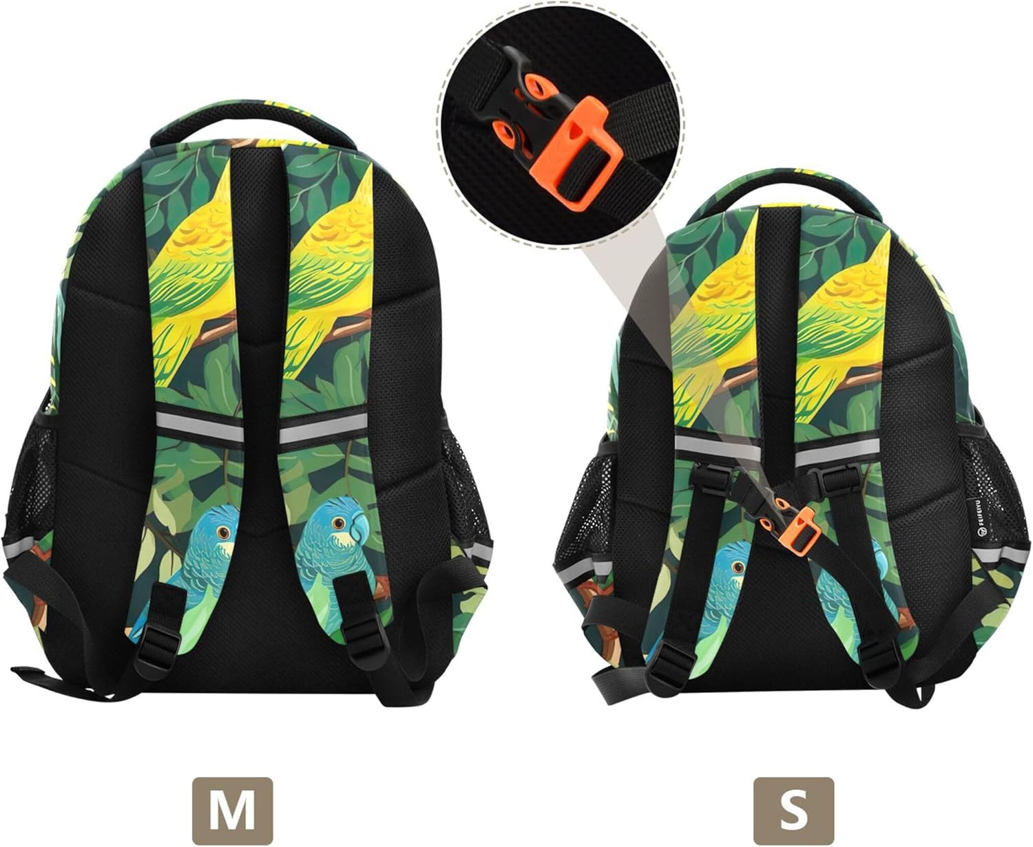 Joisal Green Yellow Parrots Leaves Kids Backpack Girls Boys Children School Bag Custom Lightweight Bookbag Toddler Daypack image number 5