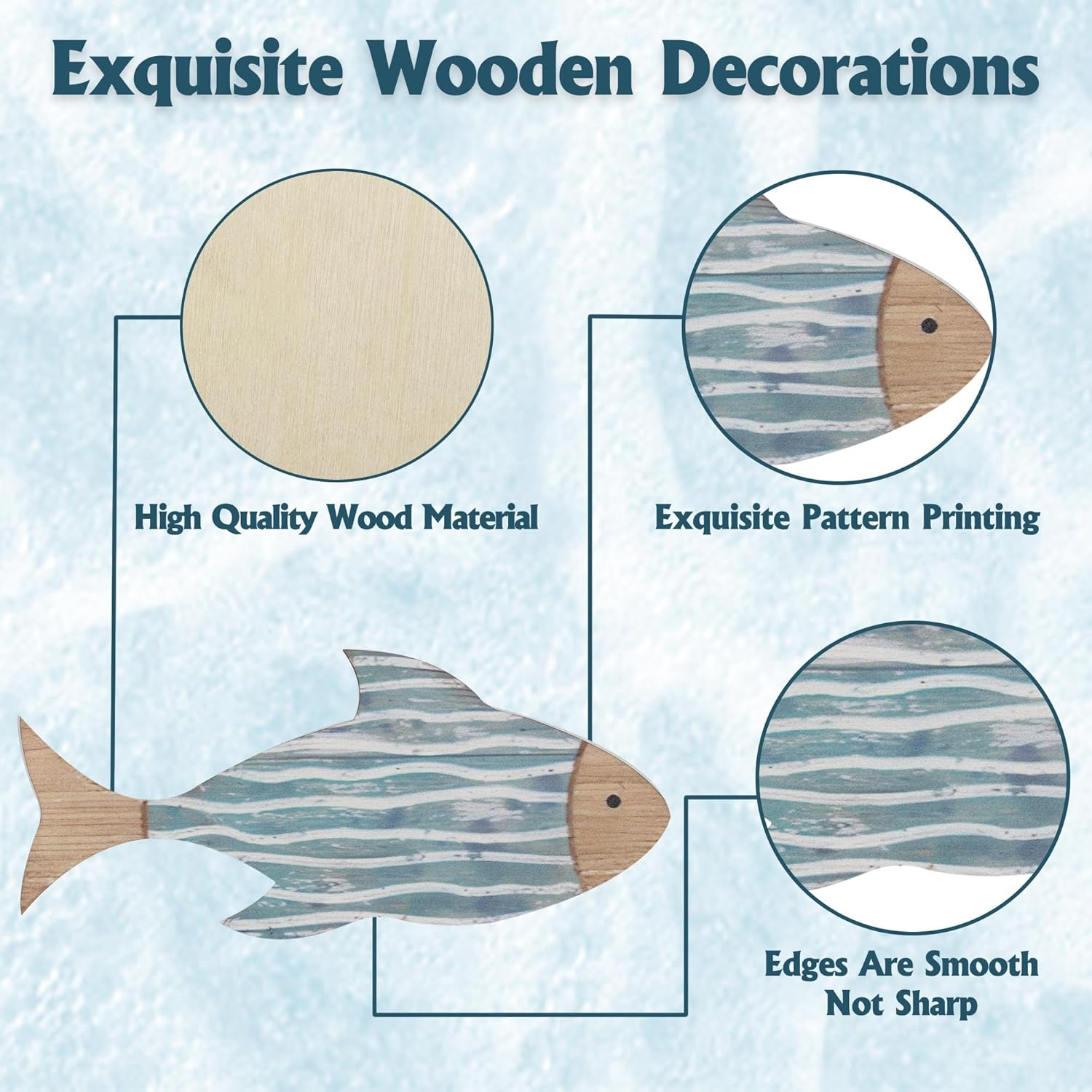 3 PCS Wooden Fish Coastal Decor Set, Beach Themed Room Decor, Vintage Lake House Decor, Nautical Ocean Fish Wall Art for Home Bathroom Living Room image number 3