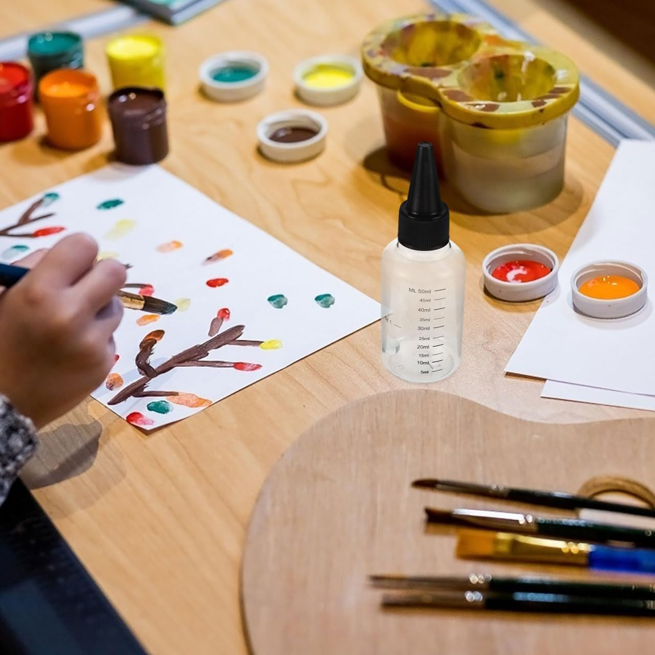 Gadpiparty 5Pcs Paint Mixing Bottles with Graduated Scale Clear Pet Squeeze Bottles for Precise Paint Dispensing with Spout Caps Lightweight and Leak-Resistant for Crafting and Model Painting