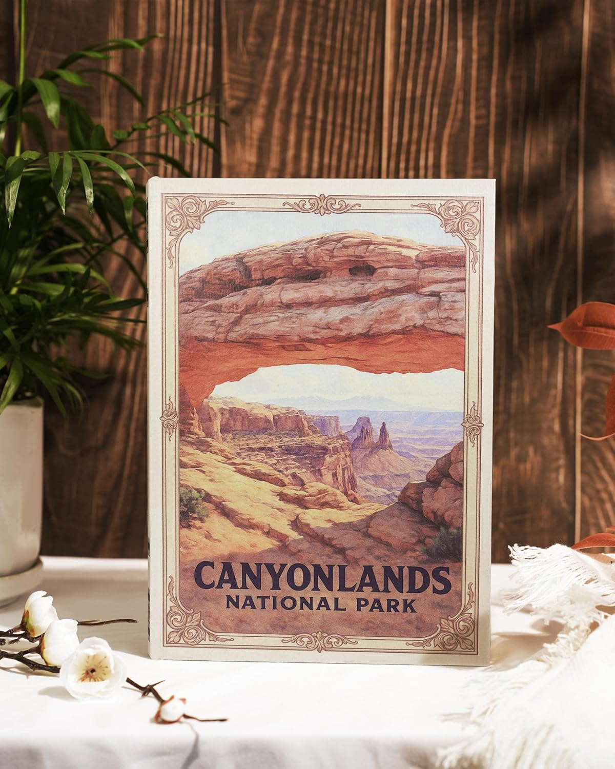Decorative Wooden Book Box - Vintage Faux Book Boxes with National Park Design, Secret Storage with Magnetic Closure, Leather Cover, Perfect for Home Office Bookshelf (1 X Canyonlands) image number 6