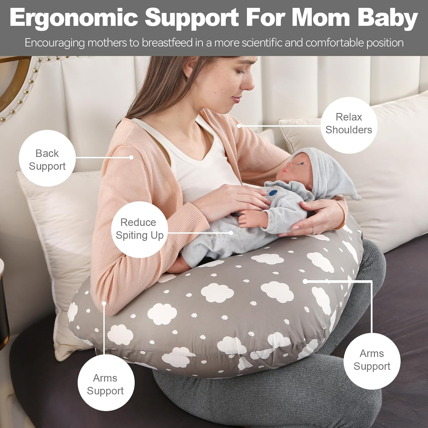 Pregnancy Pillow,Multifunctional Nursing Pillow Washable Breastfeeding Pillows (Type C) image number 1