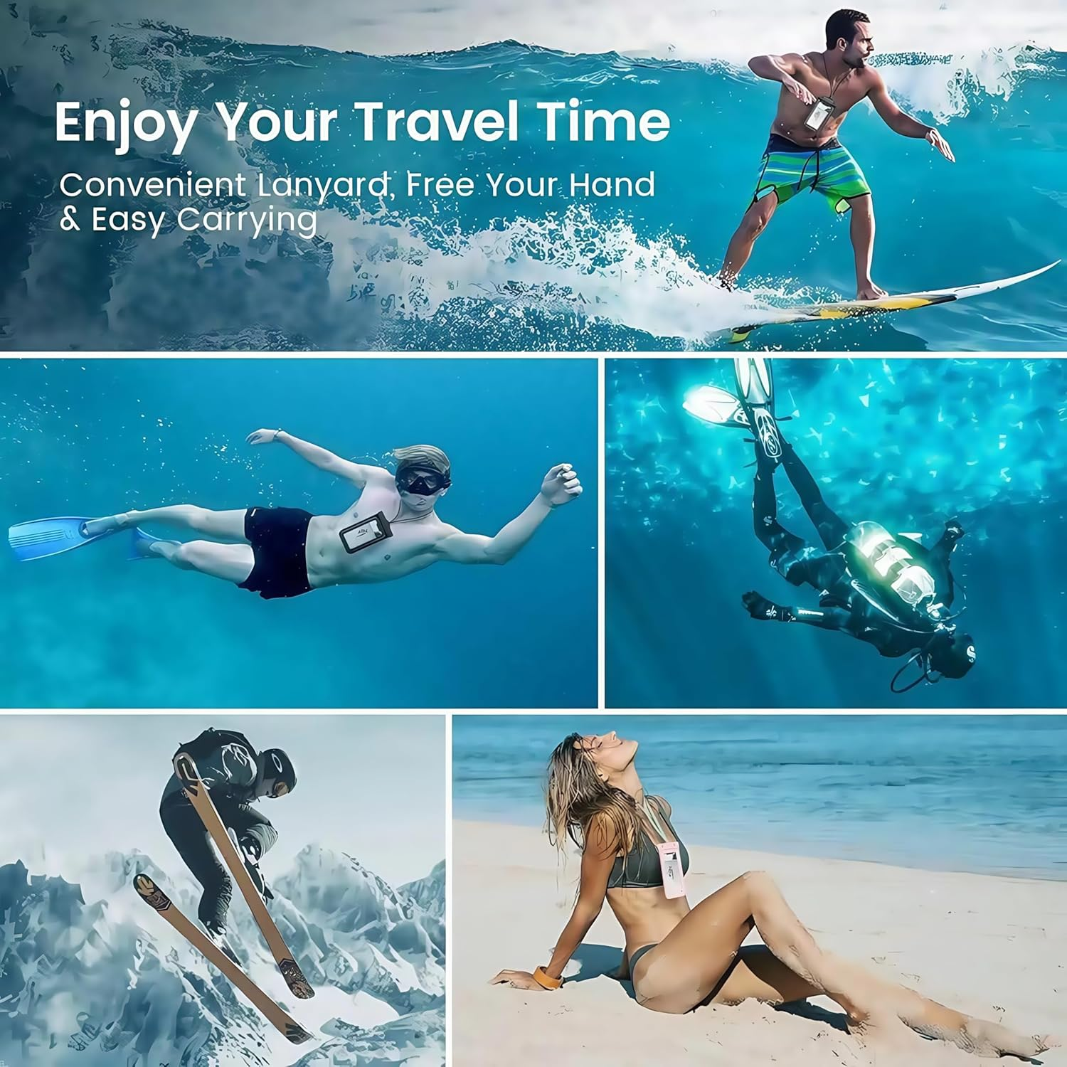 Waterproof Phone Case (7") - 1 Pack for Iphone 17/16/15/14/13/12/11 Pro Max Plus, Samsung Galaxy S24/S23 Ultra,Pixel- 30M/100Ft Deep Underwater Protection, Touch-Sensitive (Gray) - Green image number 4