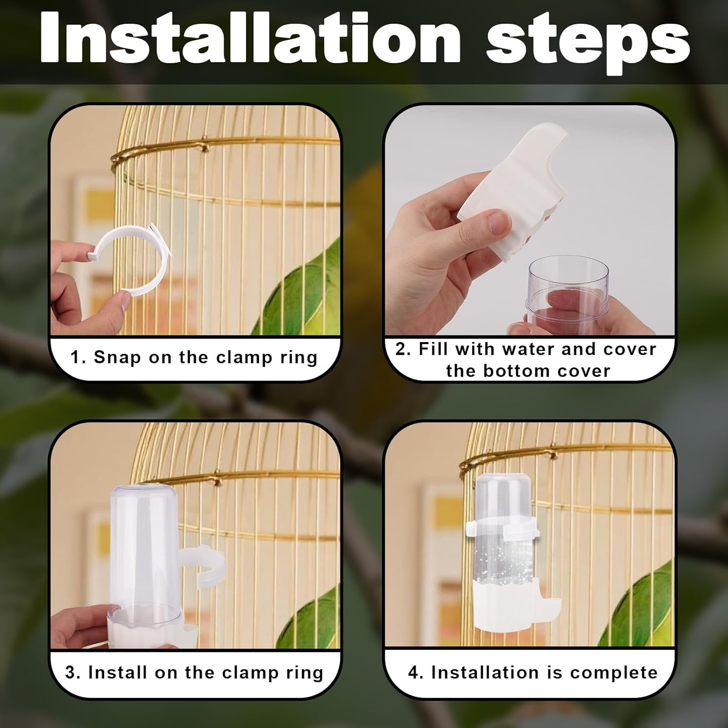 BOXOB Pet Bird Water Dispenser, Automatic Bird Cage Hanging Drinking Device Parakeet Water Dispenser Parrot Feeder for Parrot Parakeet Cage Accessories (White) image number 5