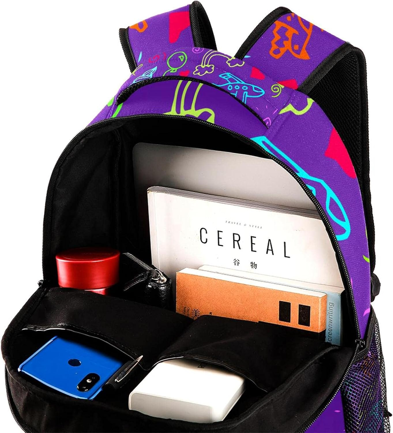 Illustration of Flowers Cakes Hearts Airplane Stars Backpack Students Shoulder Bags Travel Bag College School Tote Backpacks image number 3