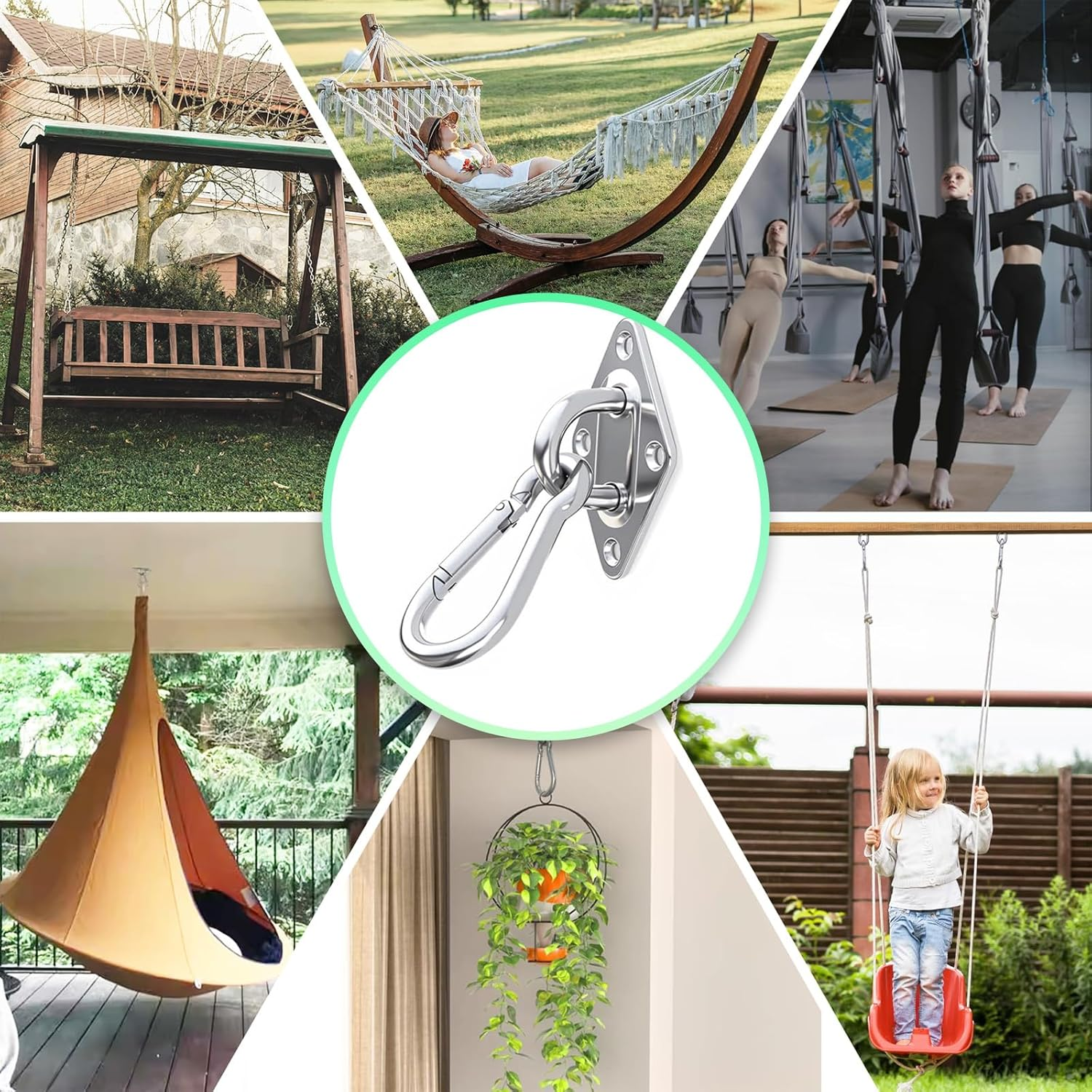 Rhoyee 2PCS Heavy Duty Hammock Hanging Kit with 360&deg; Rotation Rustproof Hammock Hooks for Swing Chair Ceiling Mount Indoor Outdoor Use for Home Garden Gym