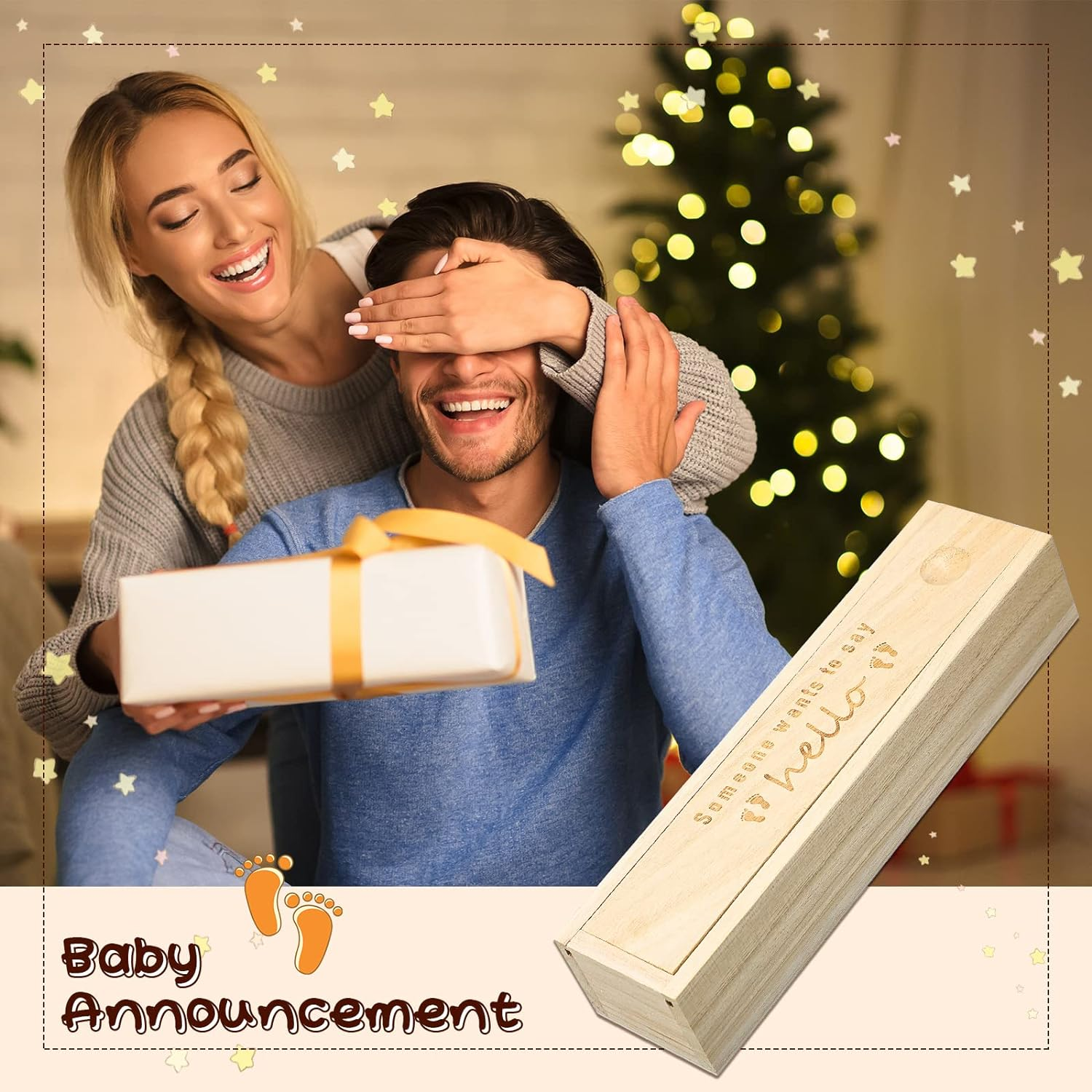 Qunclay Pregnancy Test Keepsake Box Surprise Pregnancy Announcement Box Wooden Baby for Husband Grandparents Baby Memory Souvenir Collection Case with Raffia Ribbon(Classic) image number 5