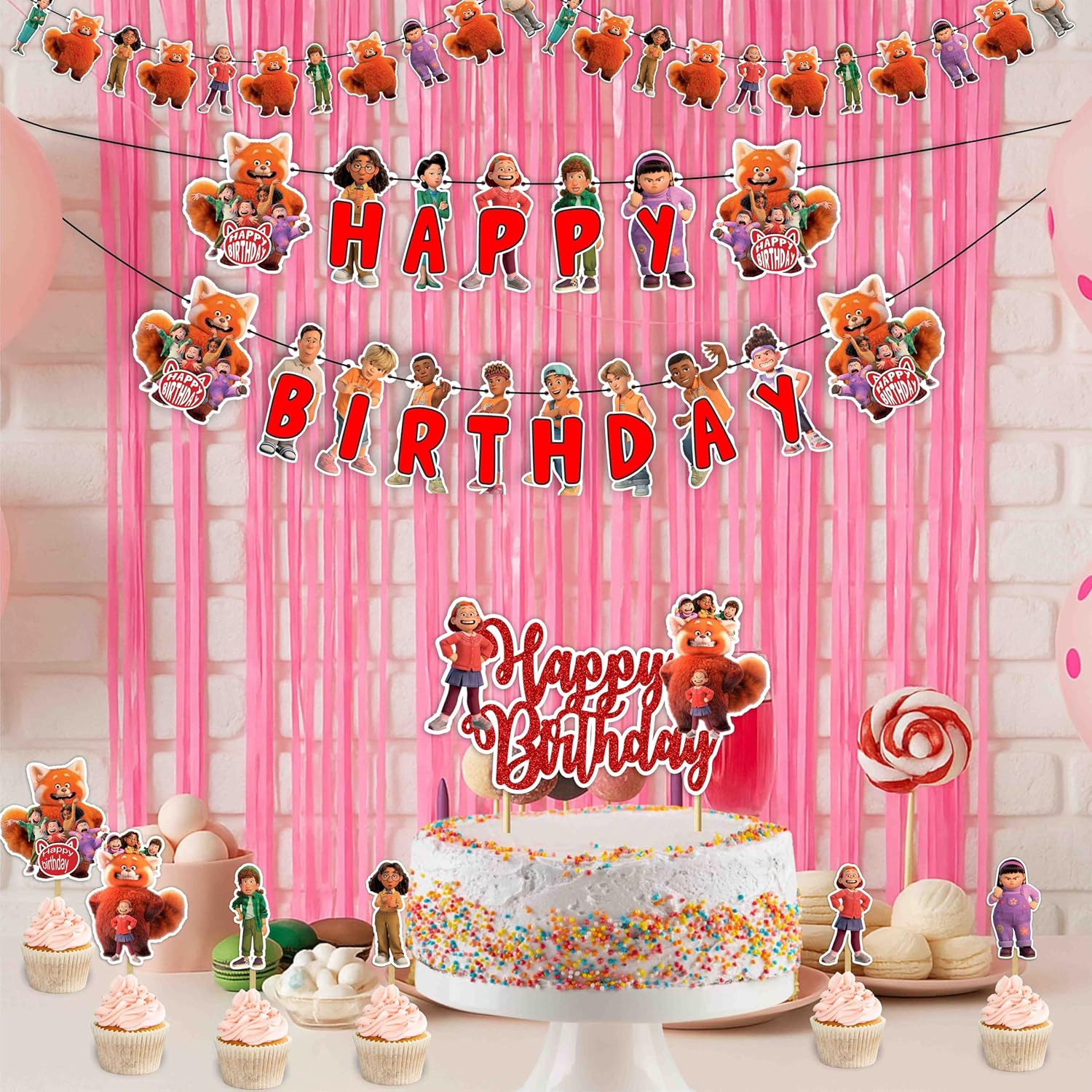 Turning Red Theme Decoration- Birthday Decoration Kit with Banners, Cake & Cupcake Toppers - Fun Themed Celebration Pack for Kids & Fans