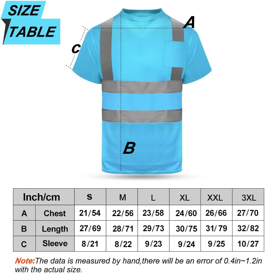 HYCOPROT Hi Vis T-Shirt Viz High Visibility Reflective Safety Vest Waistcoats Breathable Light Short Sleeve Workwear Visibility Shirts image number 6