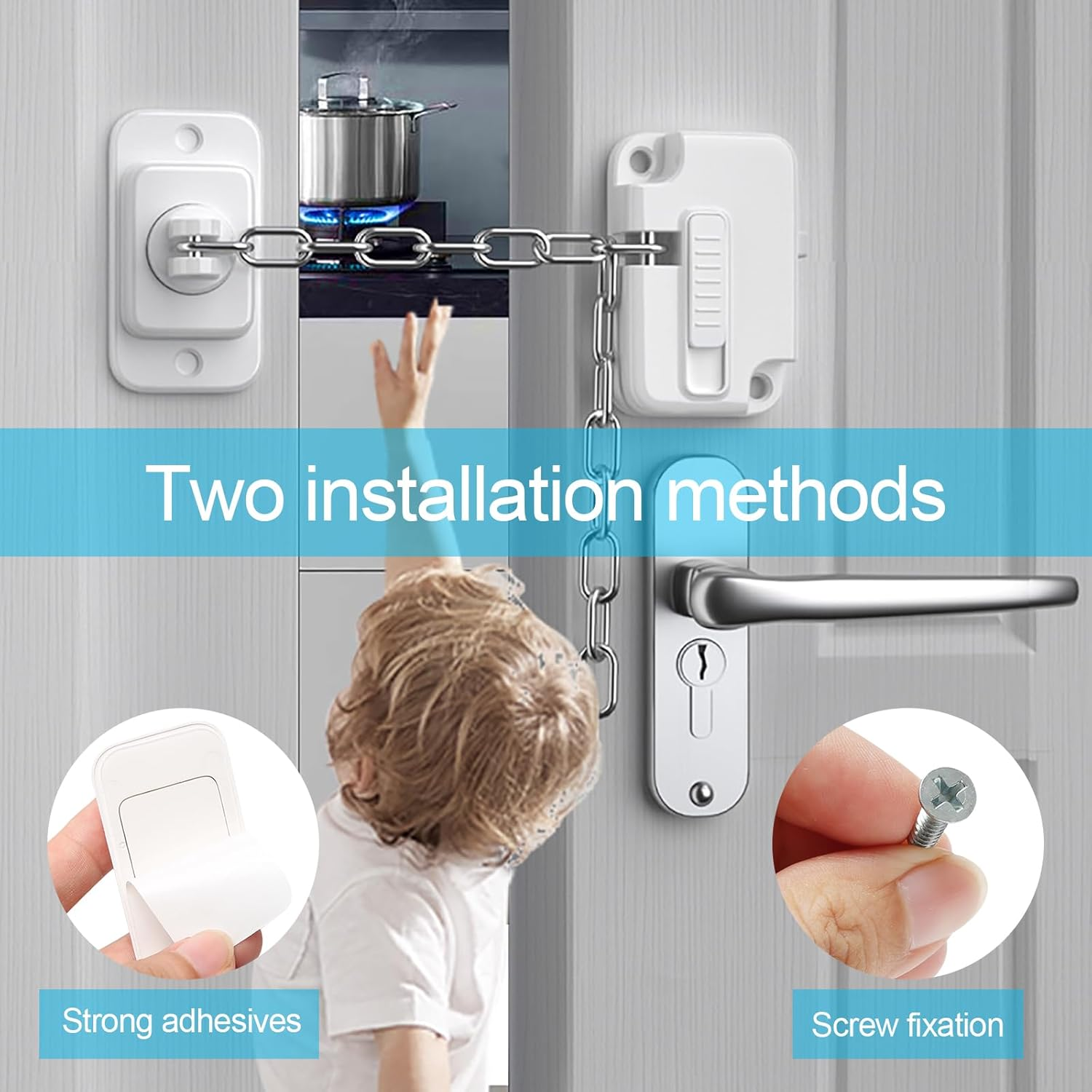 2Pcs Window Safety Restrictors with Screws, Window Restrictor Locks for Child Pets Safety, Adjustable Window Lock for Door, Sliding Window, Fridge, Cabinets, Drawers image number 3