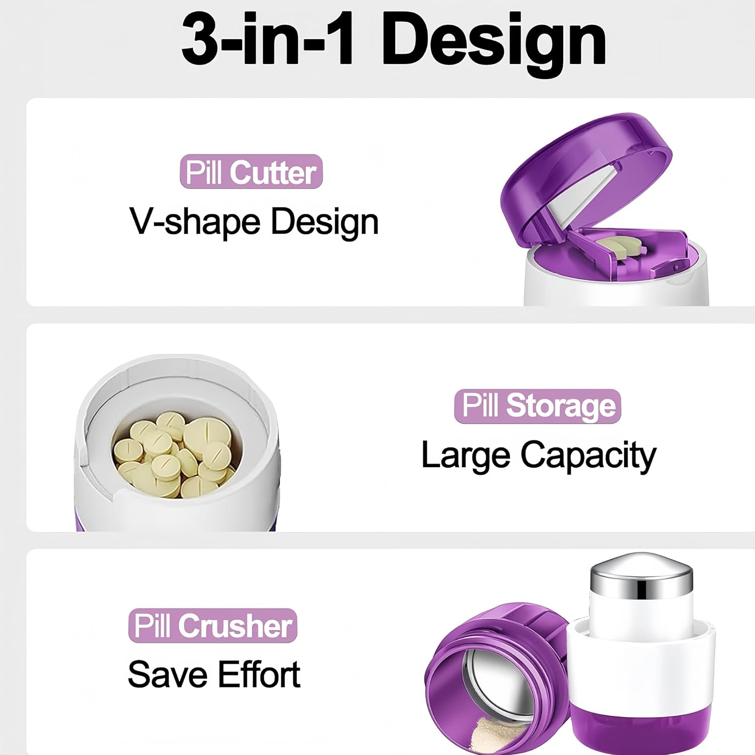 Pill Cutter for Small Pills 1/2 with Stainless Steel Grinding Head 3 in 1 Pill Crusher Splitter with Storage image number 5