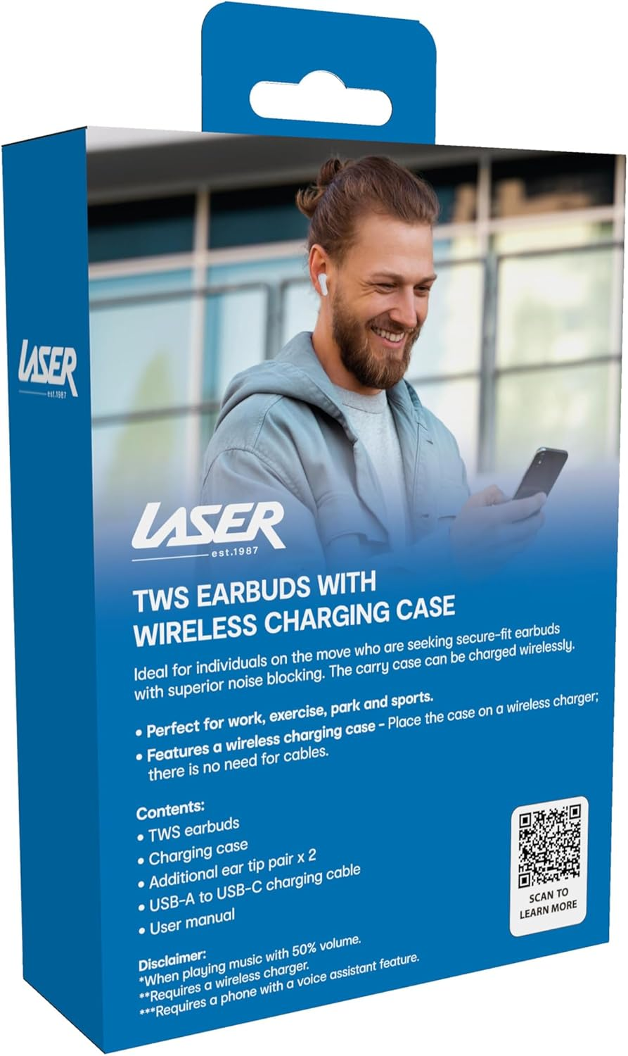 Laser TWS Earbuds with Wireless Charging Case White, Bluetooth, Earphone, Voice Assistant image number 2