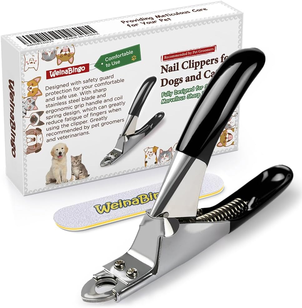 Weinabingo Dog Cat Pets Nail Clippers, Professional Pets Claw Trimmer with Free Nail File, Sharp Stainless Steel Blade, Sturdy Non Slip Handles - for Safe, Professional at Home Grooming