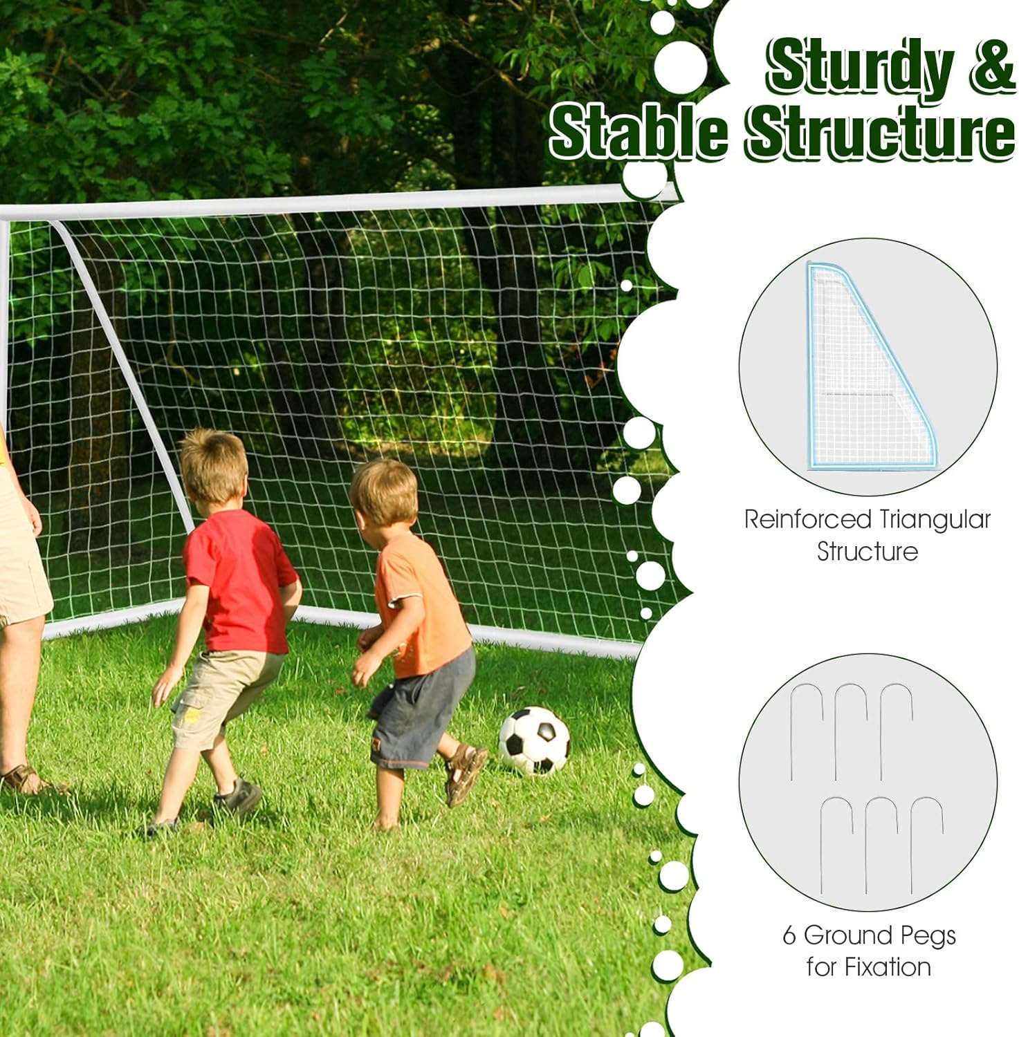 Costway Portable Soccer Goal, Multiple-Size, All-Weather Soccer Goal with Strong PVC Frame & High-Strength Netting, Backyard Soccer Training Equipment for Soccer Practice, Quick Assembly image number 3