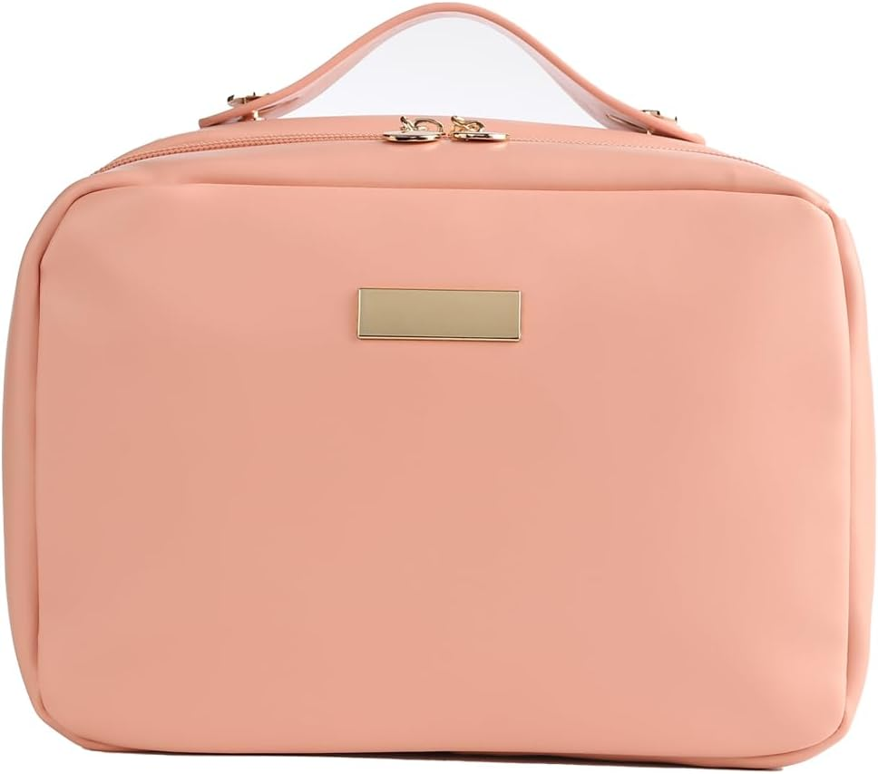 DDPOND Portable Large Capacity Cosmetic Bag, Skincare Products, Makeup Brush Storage, Double Layer (White)