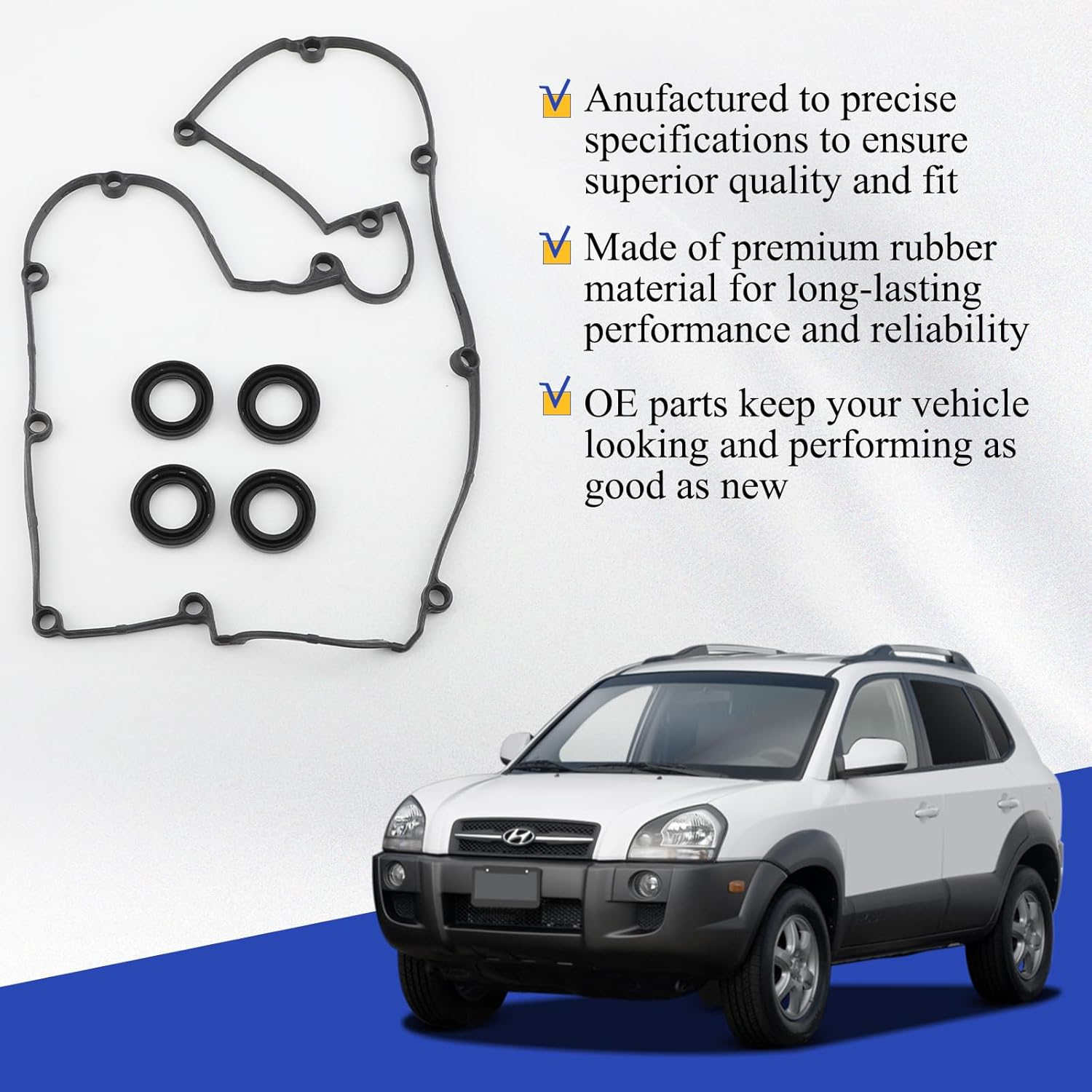 Valve Cover Gasket with Spark Plug Seals for Hyundai Elantra 03-12/Tiburon 03-08/For Tucson 05-09 for Kia Spectra 04-09/Spectra5 05-09/Sportage 05-10 2244123800 2244323001 image number 3